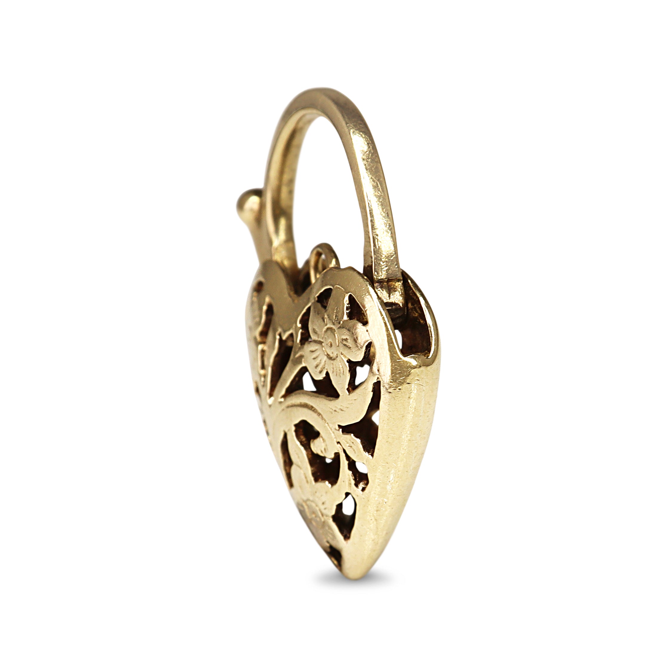 9ct Yellow Gold Filigree Heart Padlock Clasp