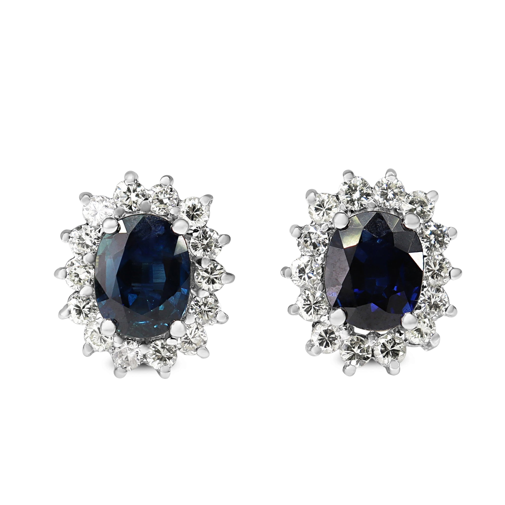 14ct White Gold Sapphire and Diamond Halo Stud Earrings