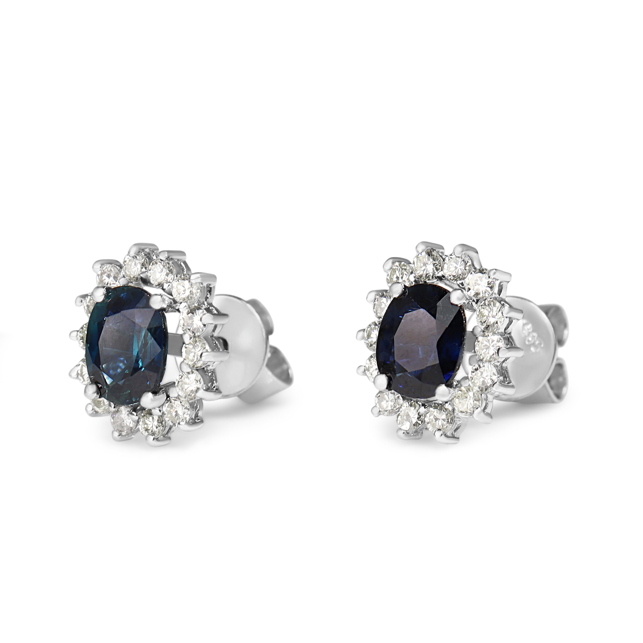 14ct White Gold Sapphire and Diamond Halo Stud Earrings