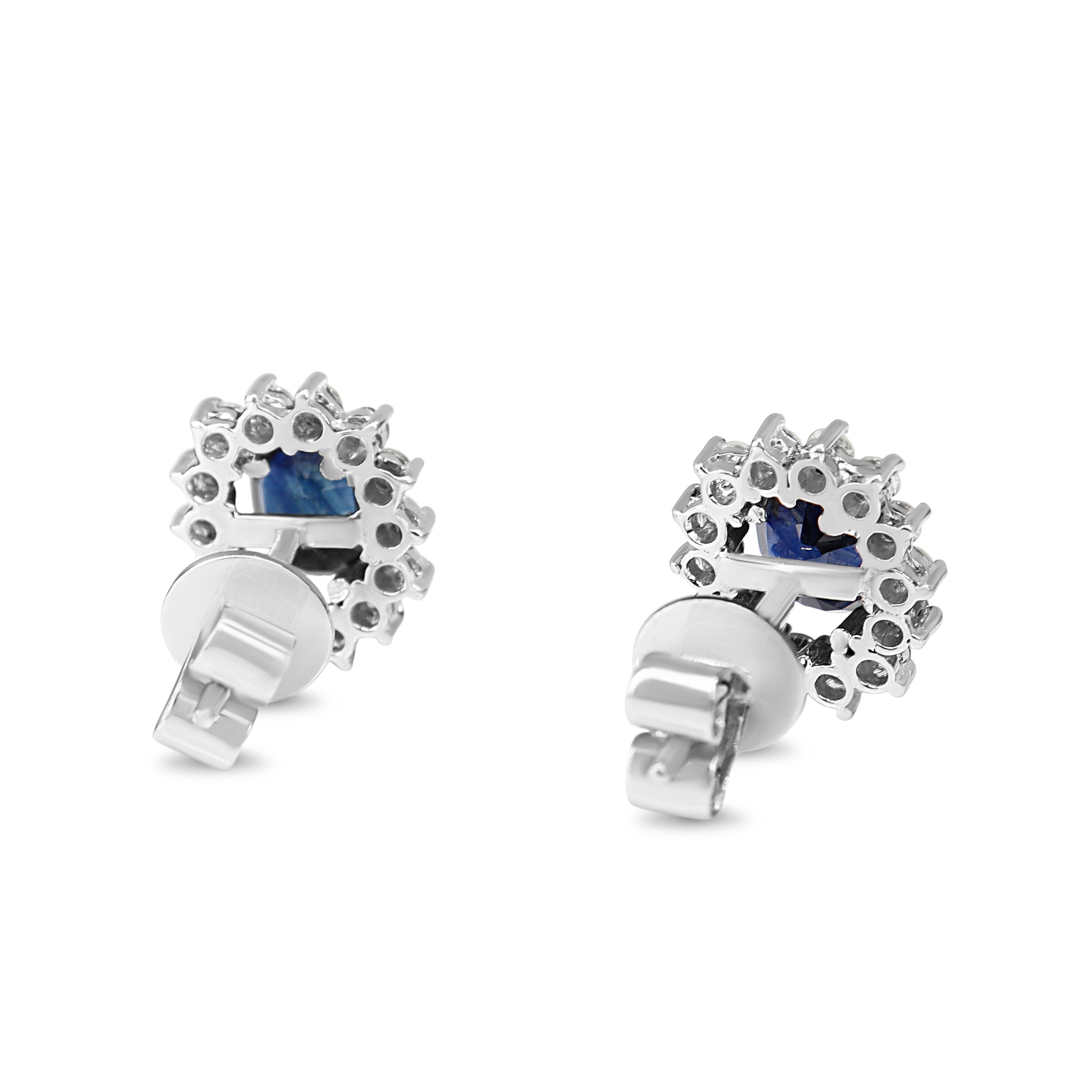 14ct White Gold Sapphire and Diamond Halo Stud Earrings