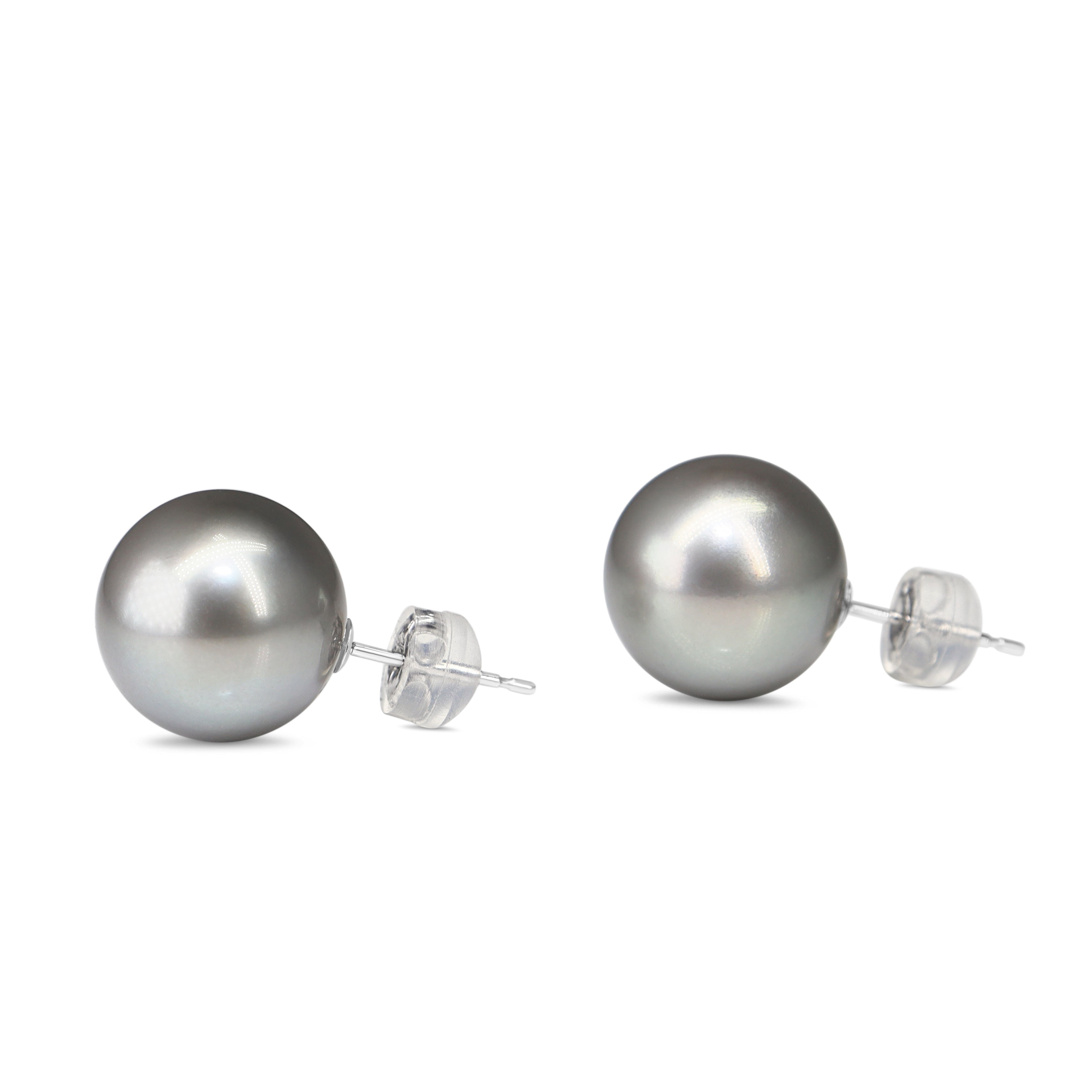 18ct White Gold 12.2mm Tahitian Pearl Stud Earrings