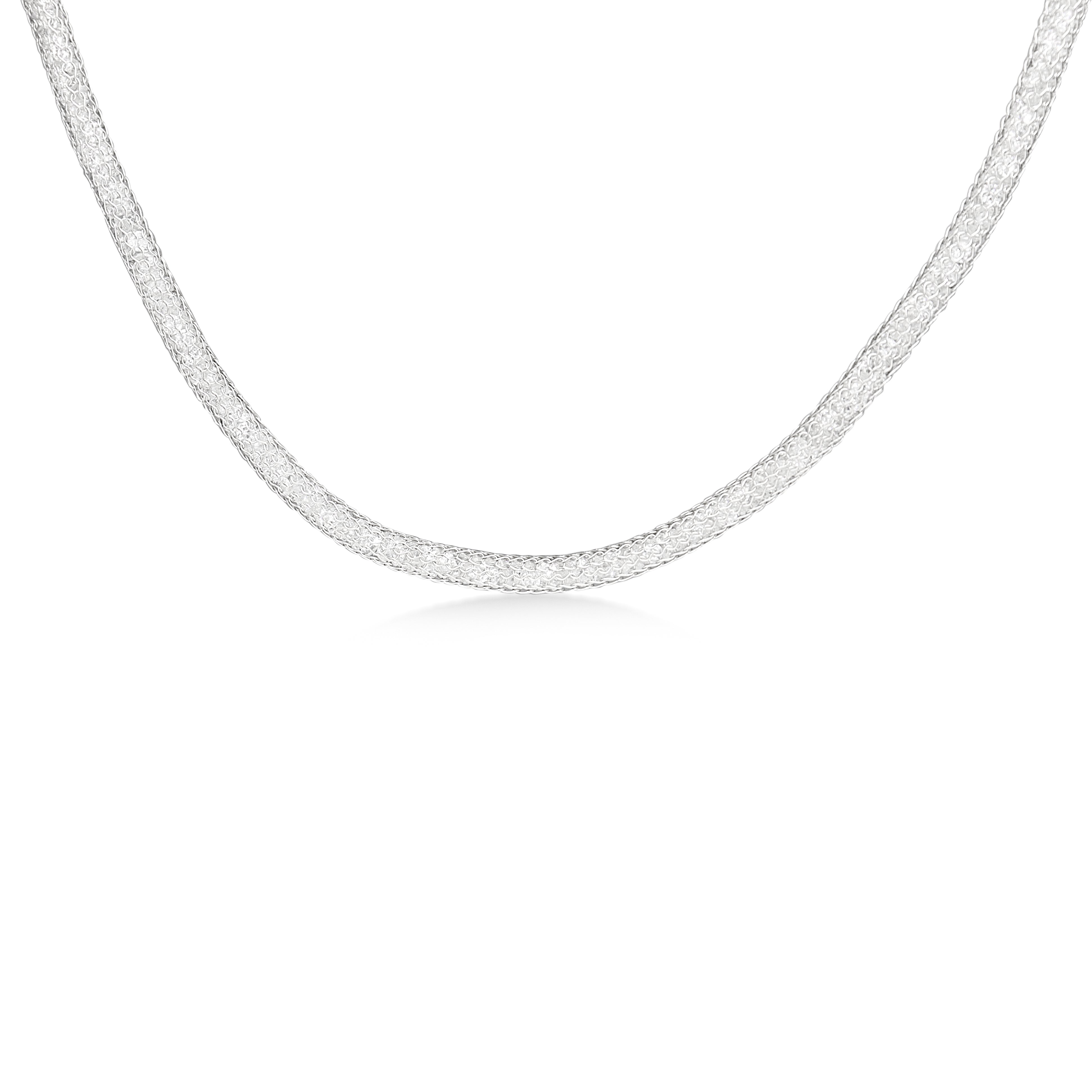 18ct White Gold Omega Style Mesh Wire Necklace Filled with Crystal