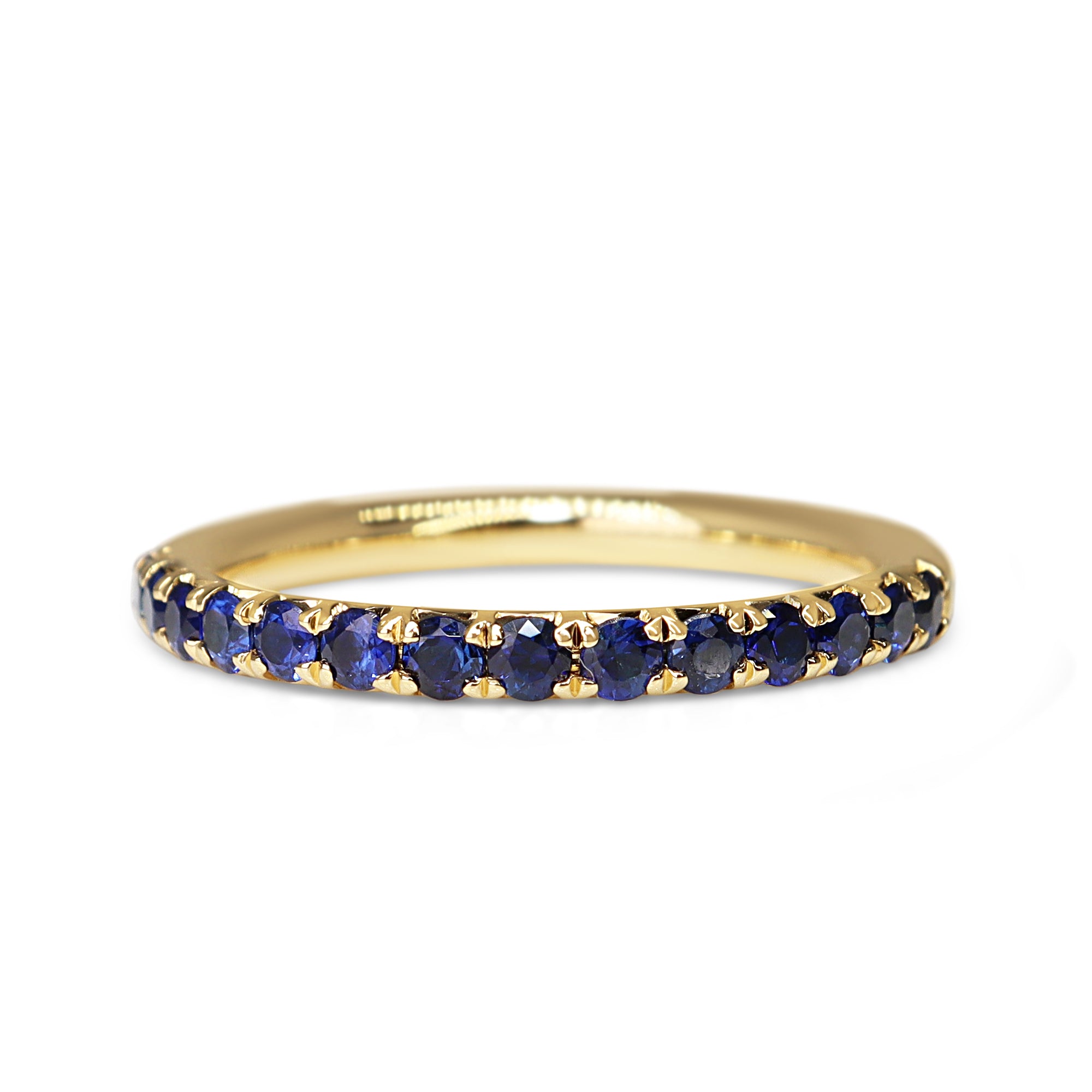 18ct yellow gold sapphire wedding band with 0.60ct total sapphire weight