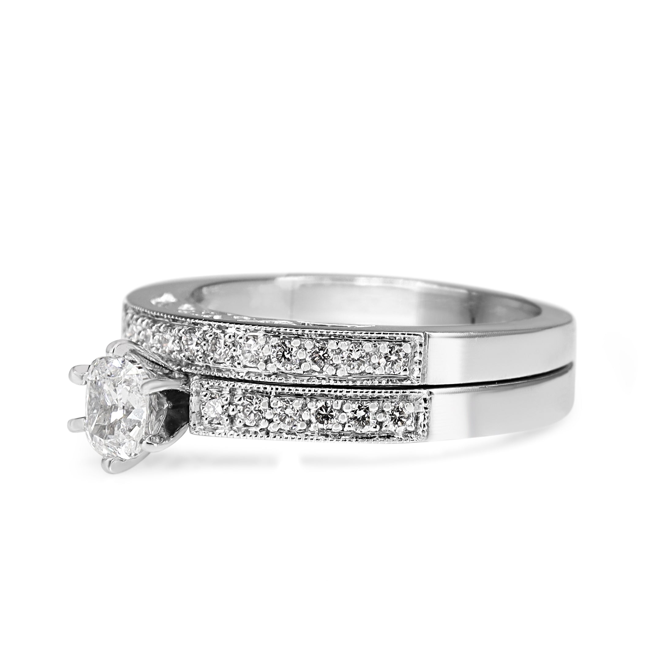 Side profile of an 18ct white gold diamond wedding ring with a 2.2mm top width