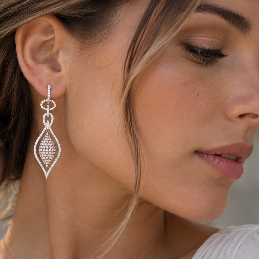 18ct White and Rose Gold Pavé Diamond Drop Earrings