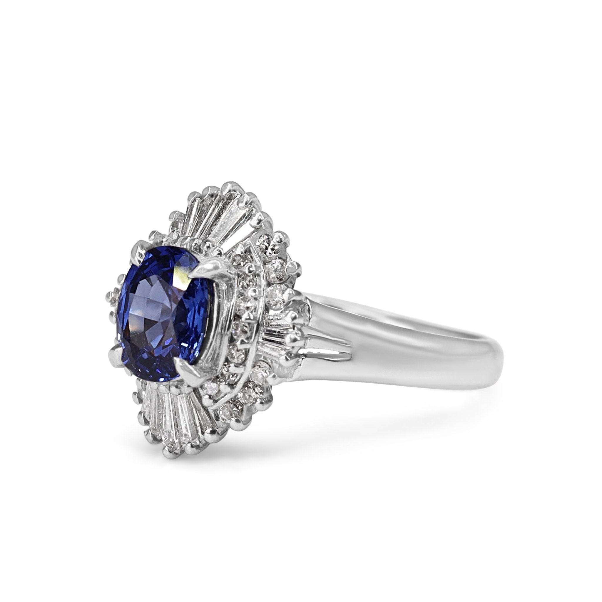 Platinum Sapphire and Diamond Halo Ballerina Ring - Burlington Jewellery