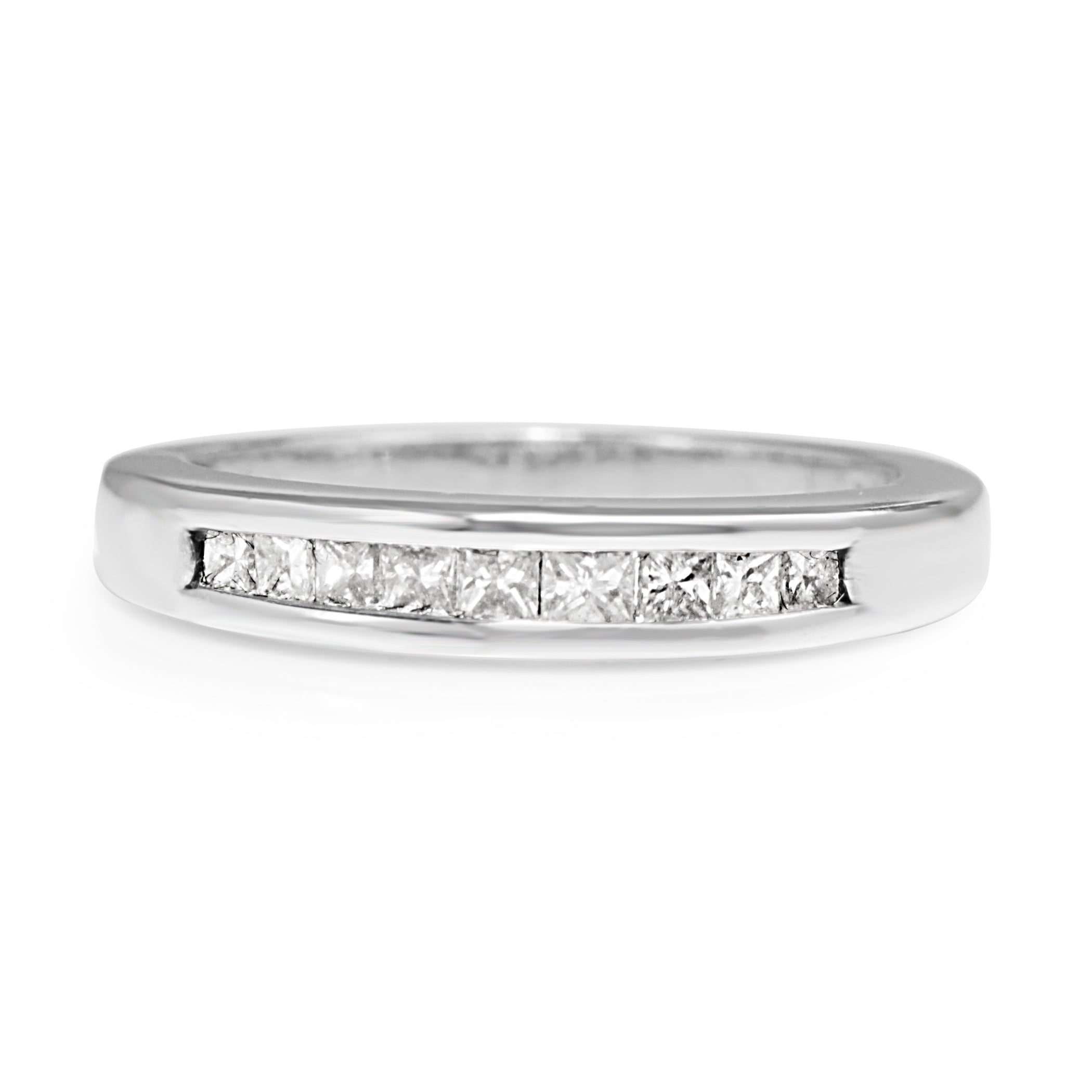 Front view of 14ct white gold vintage 0.40ct channel set diamond band