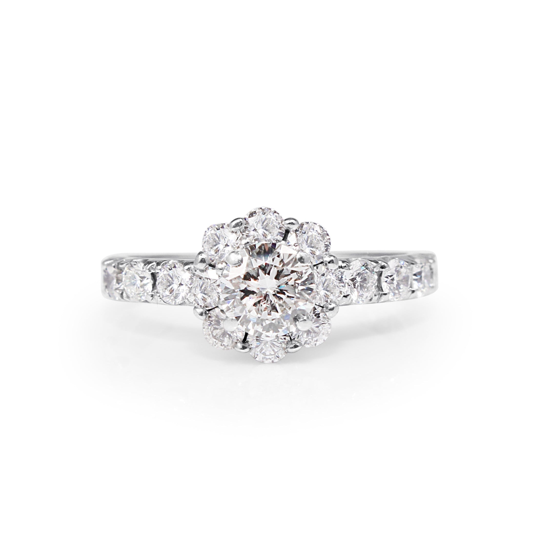 14ct White Gold Vintage Floral Diamond Halo Ring