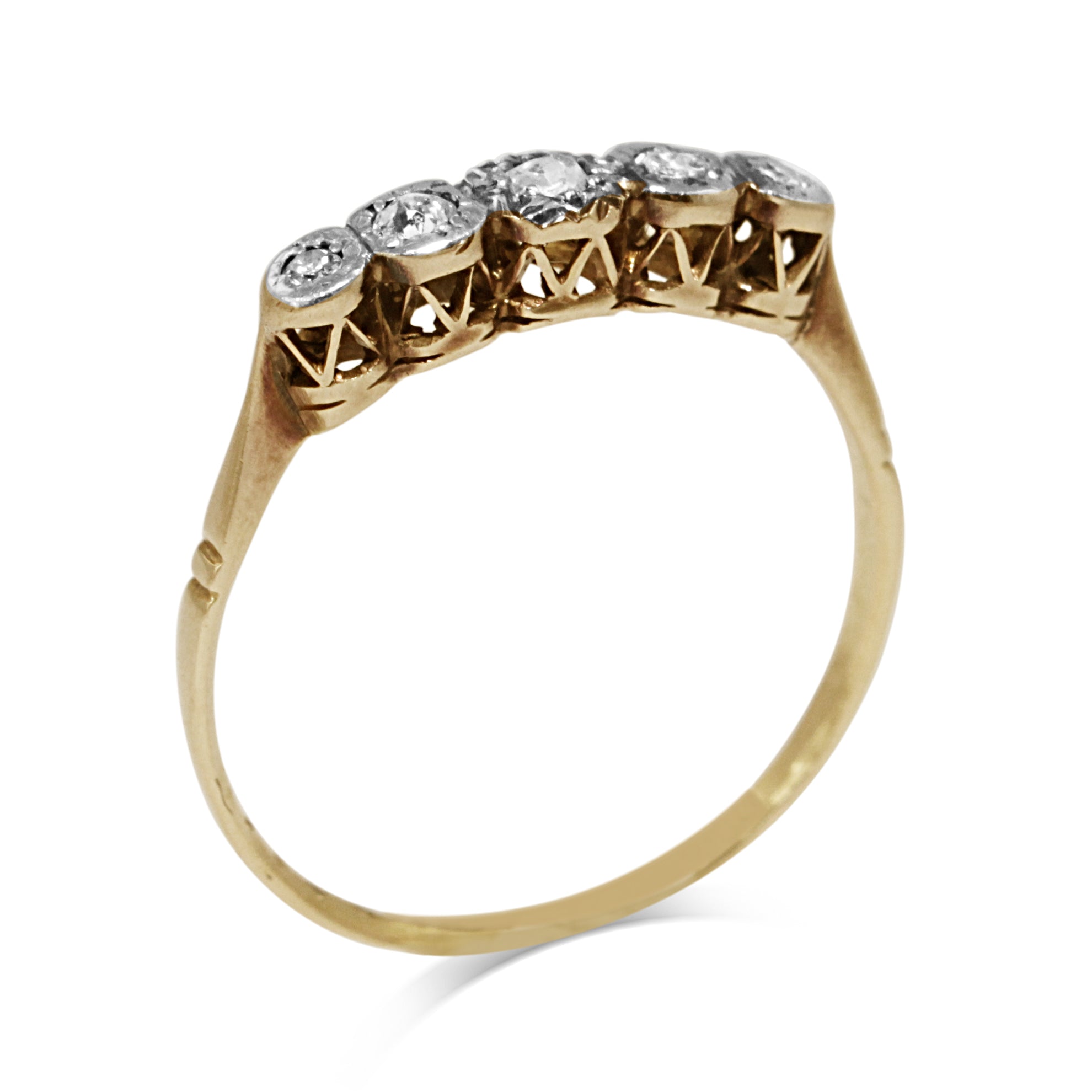 Profile of yellow and white gold rose cut vintage ring