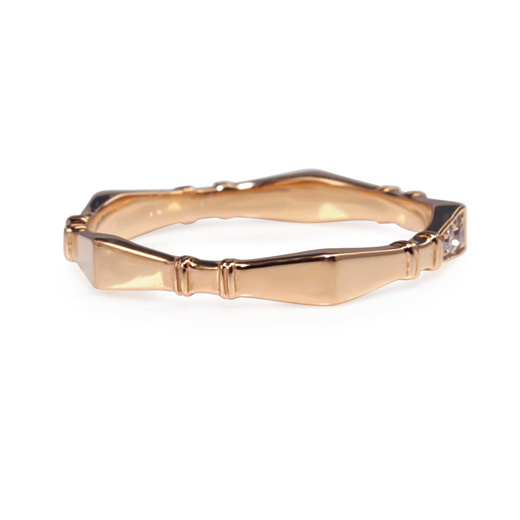 Rear view of 18ct rose gold vintage style diamond band showing the polished rose gold section