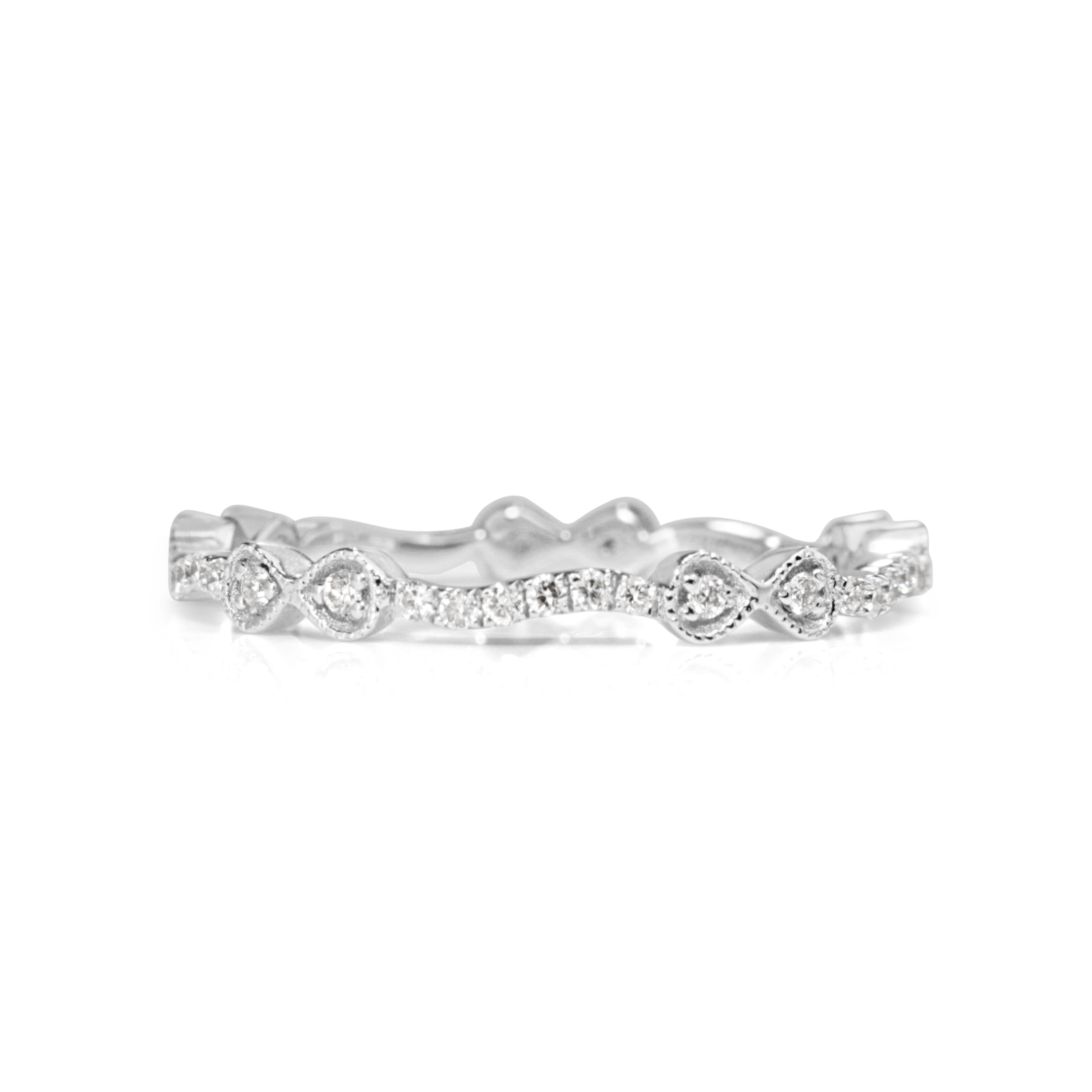 Front view of 18ct white gold 0.20ct diamond bow band