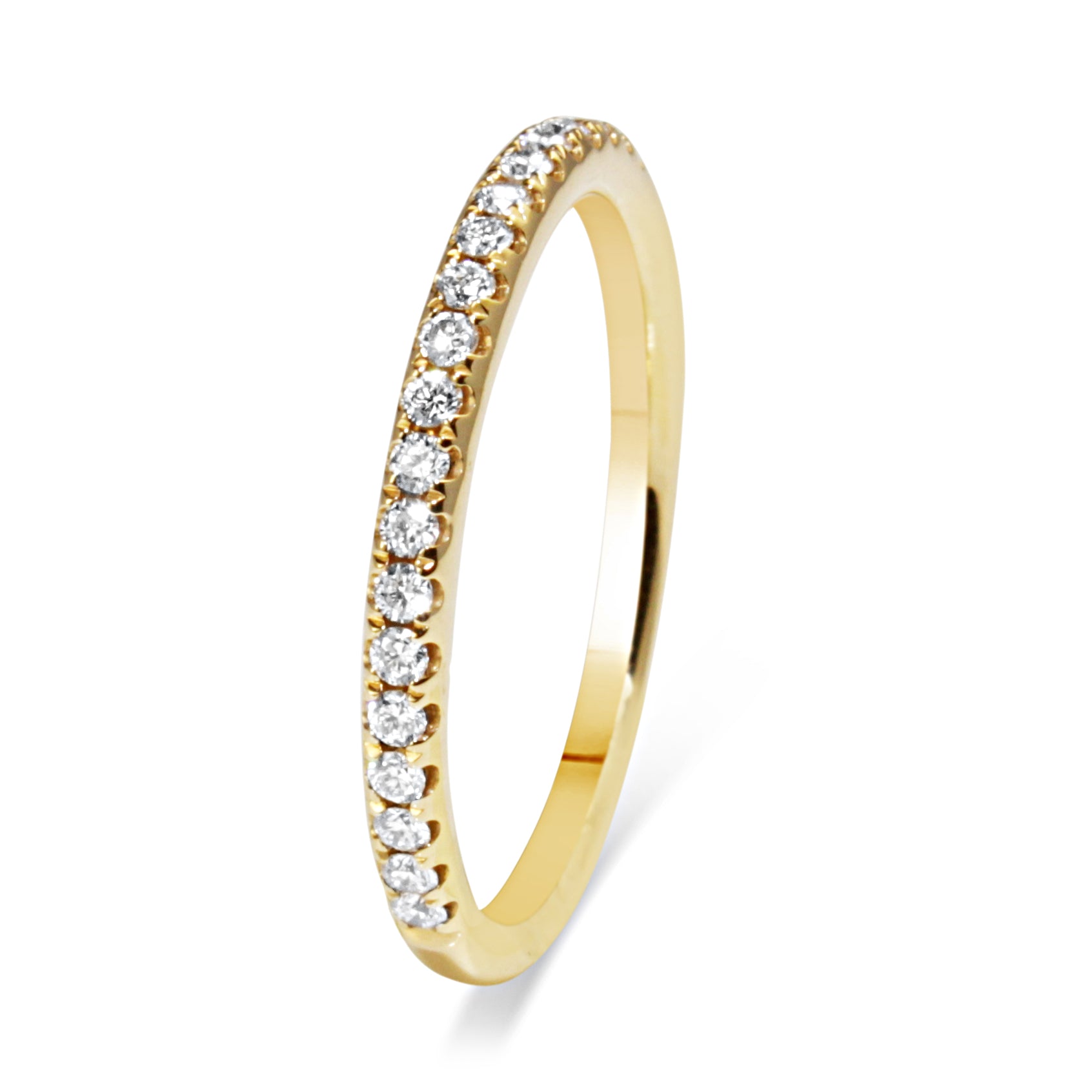 Detail view of 18ct yellow gold 0.20ct diamond band showing the fine diamond-set section