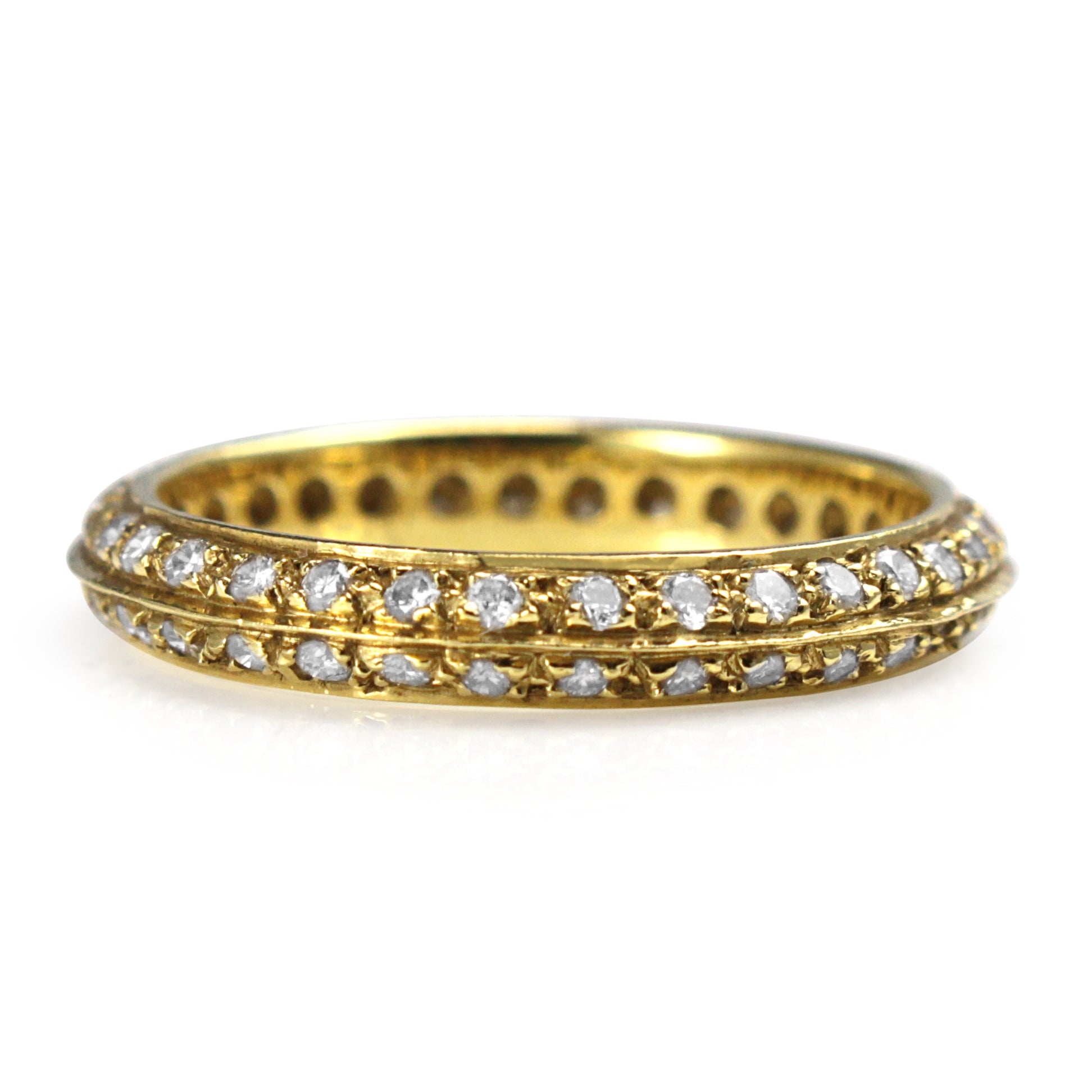 Front view of 18ct yellow gold 0.70ct all round knife edge diamond band