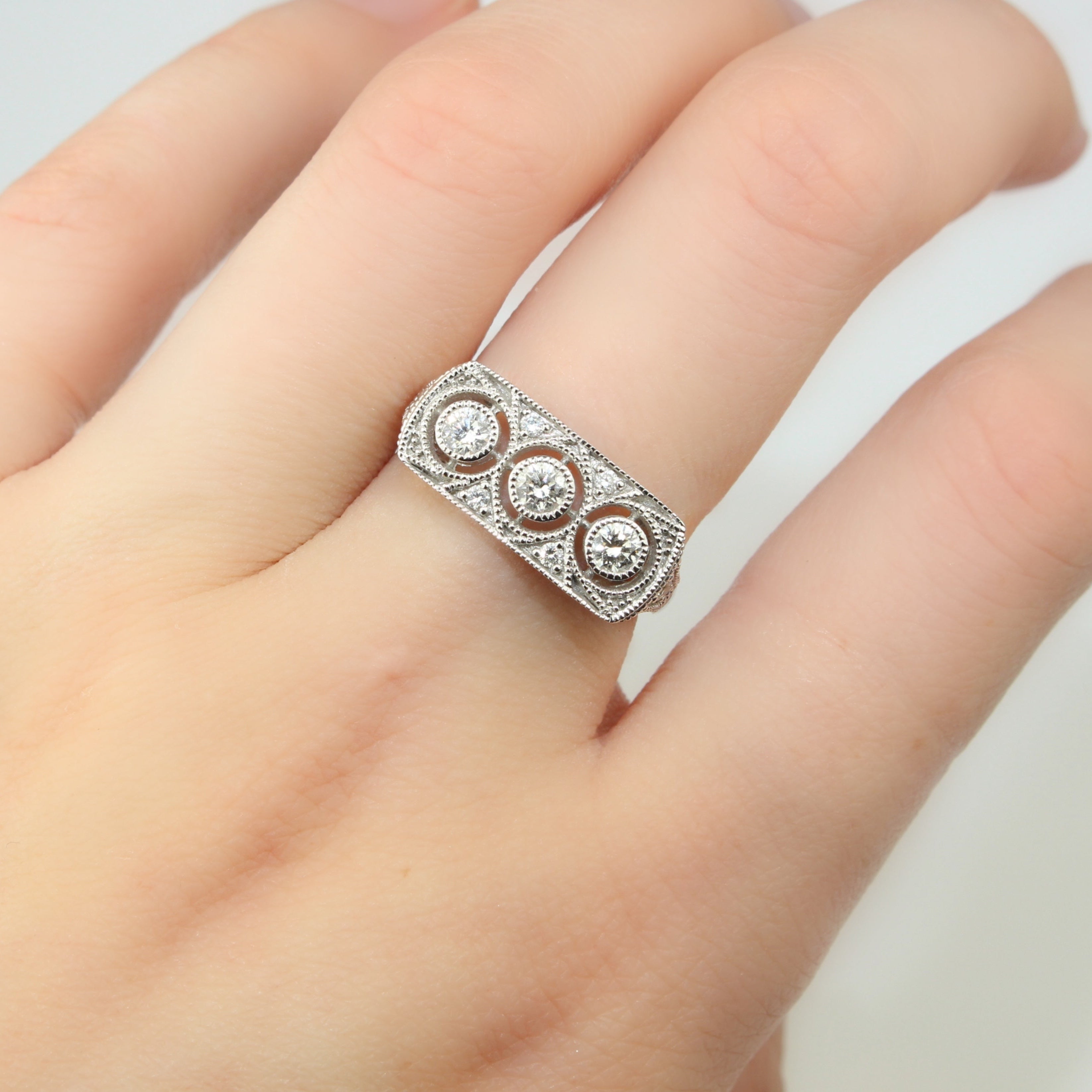 Vintage style diamond ring in geometric Art Deco design