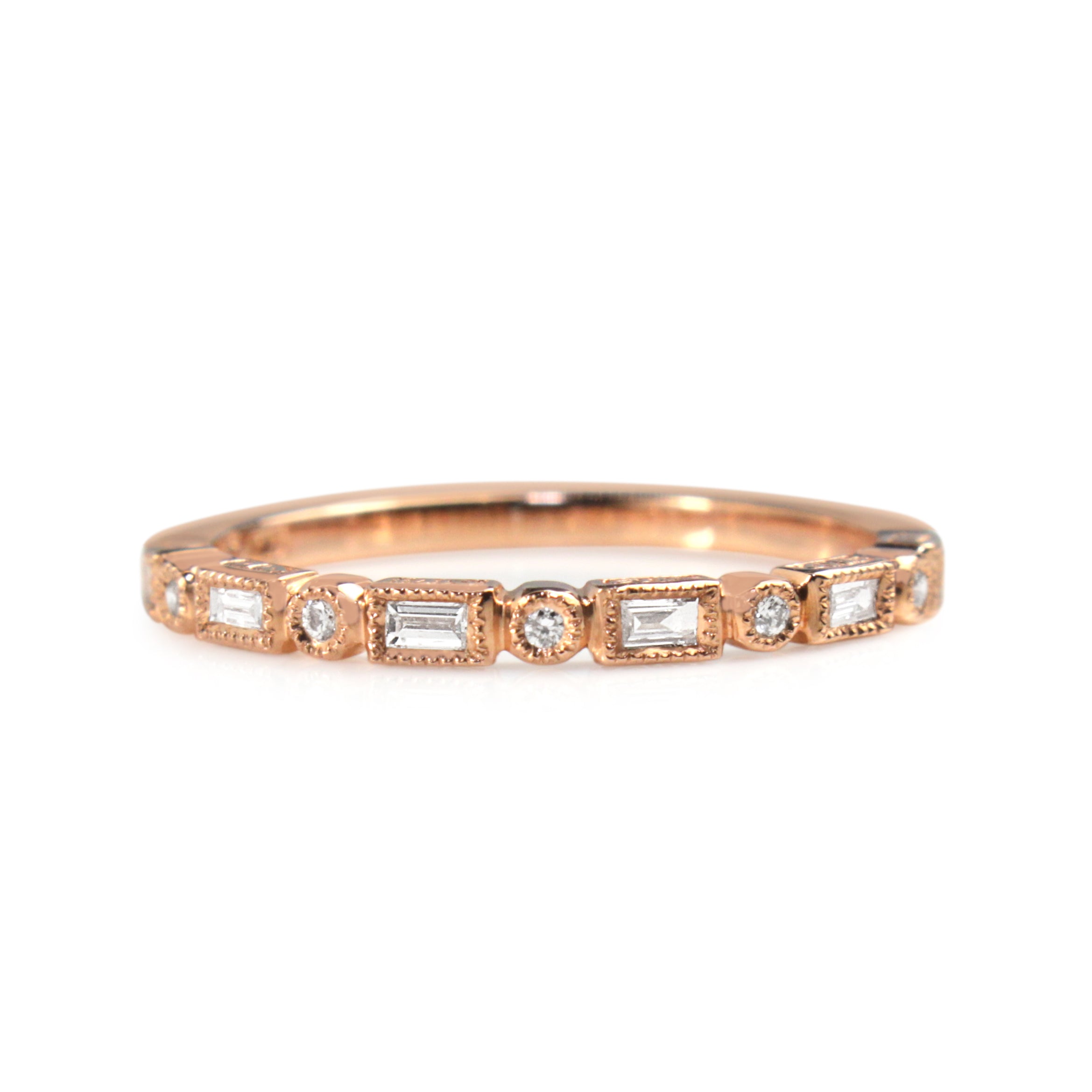 9ct rose gold 0.20ct Deco style diamond ring front view