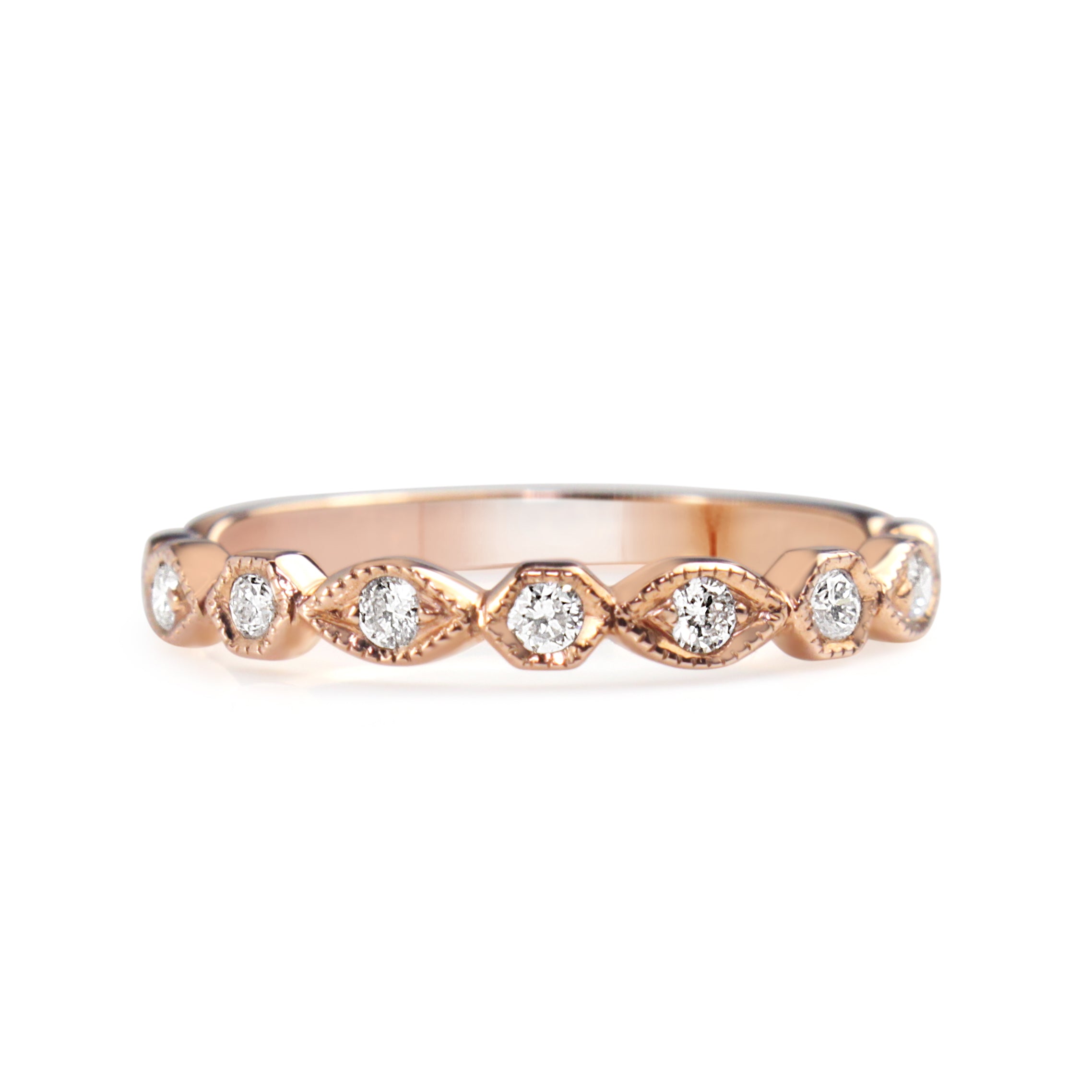 9ct rose gold 0.22ct vintage style diamond wedding band front view
