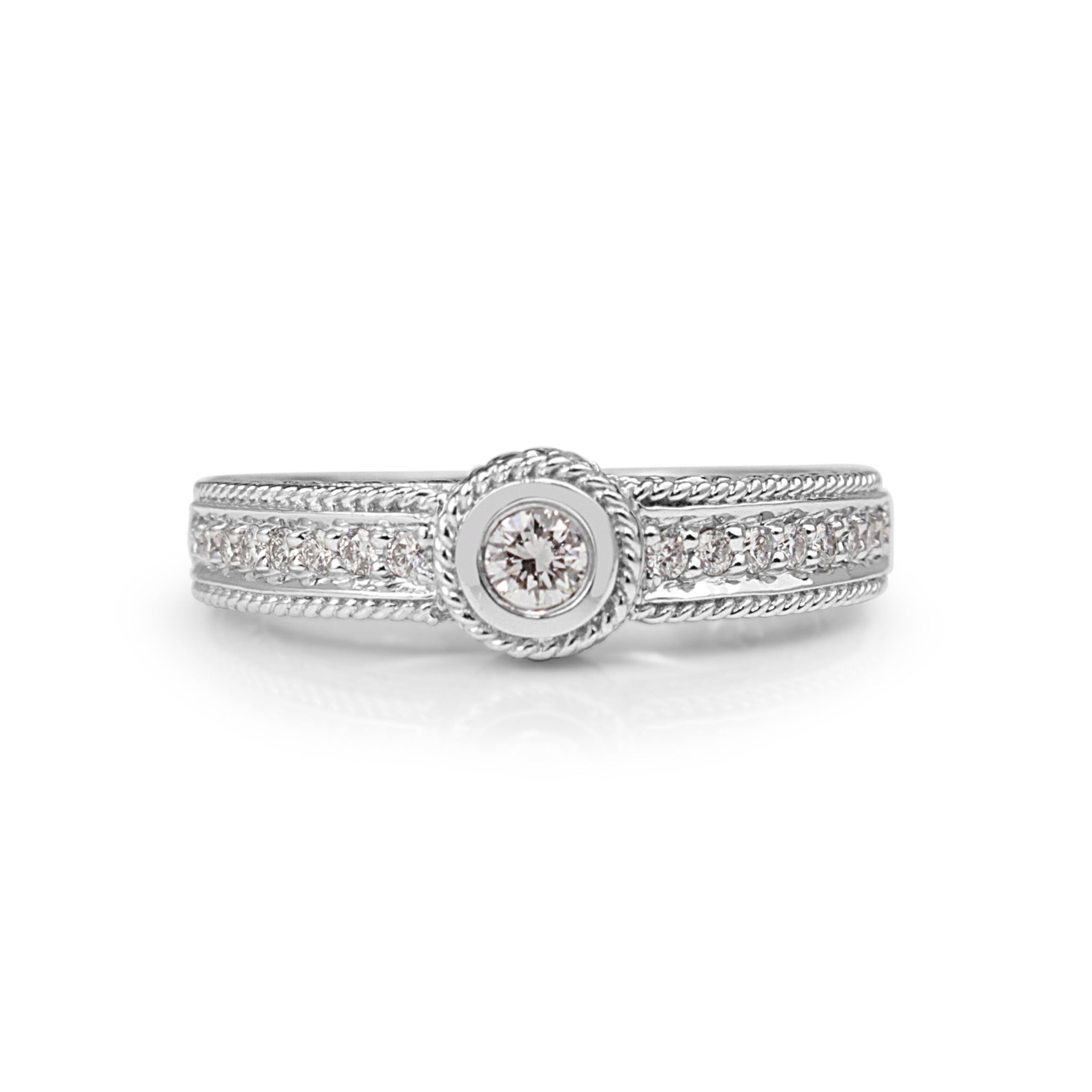 18ct White Gold Bezel Diamond Ring Front View