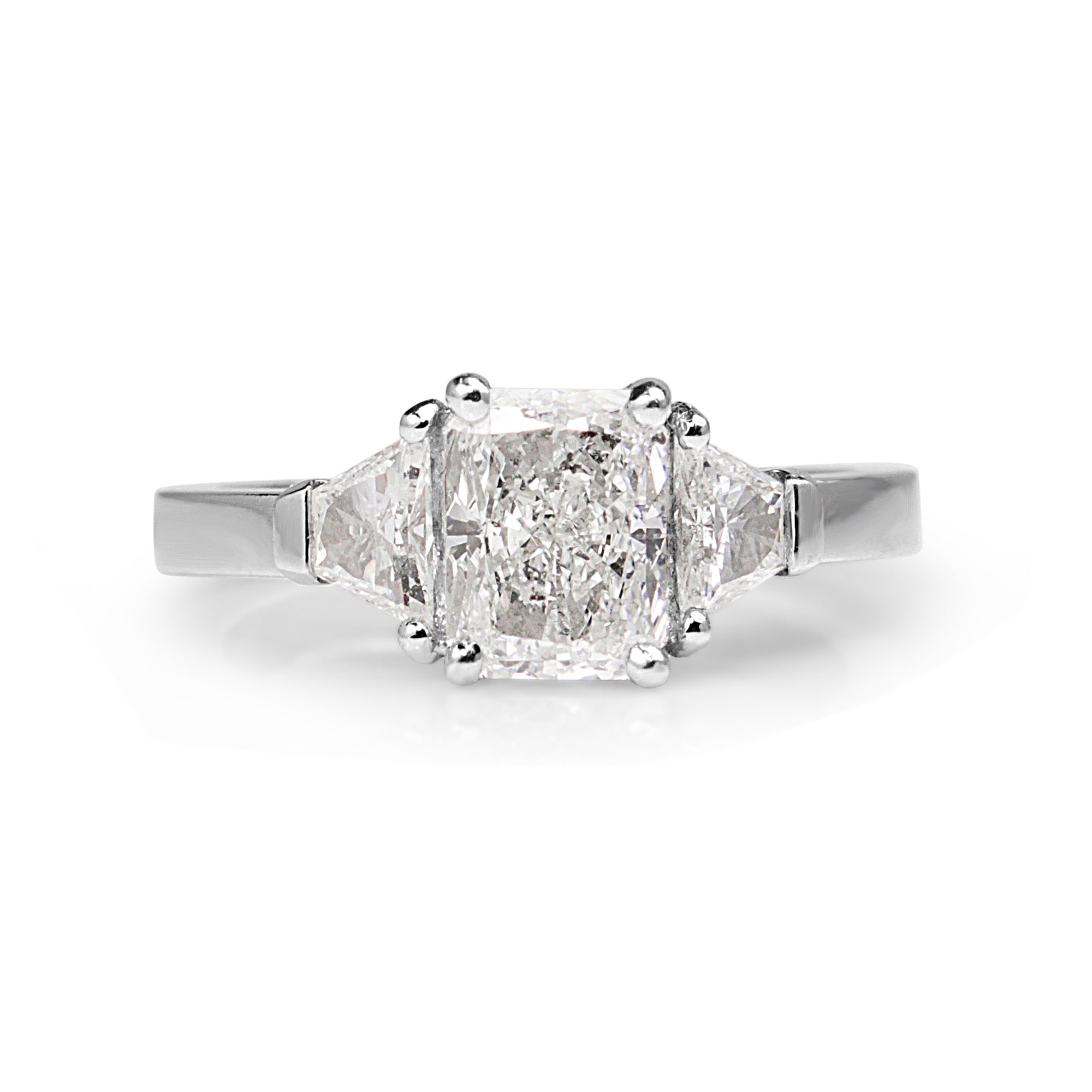 18ct white gold radiant 3 stone diamond engagement ring