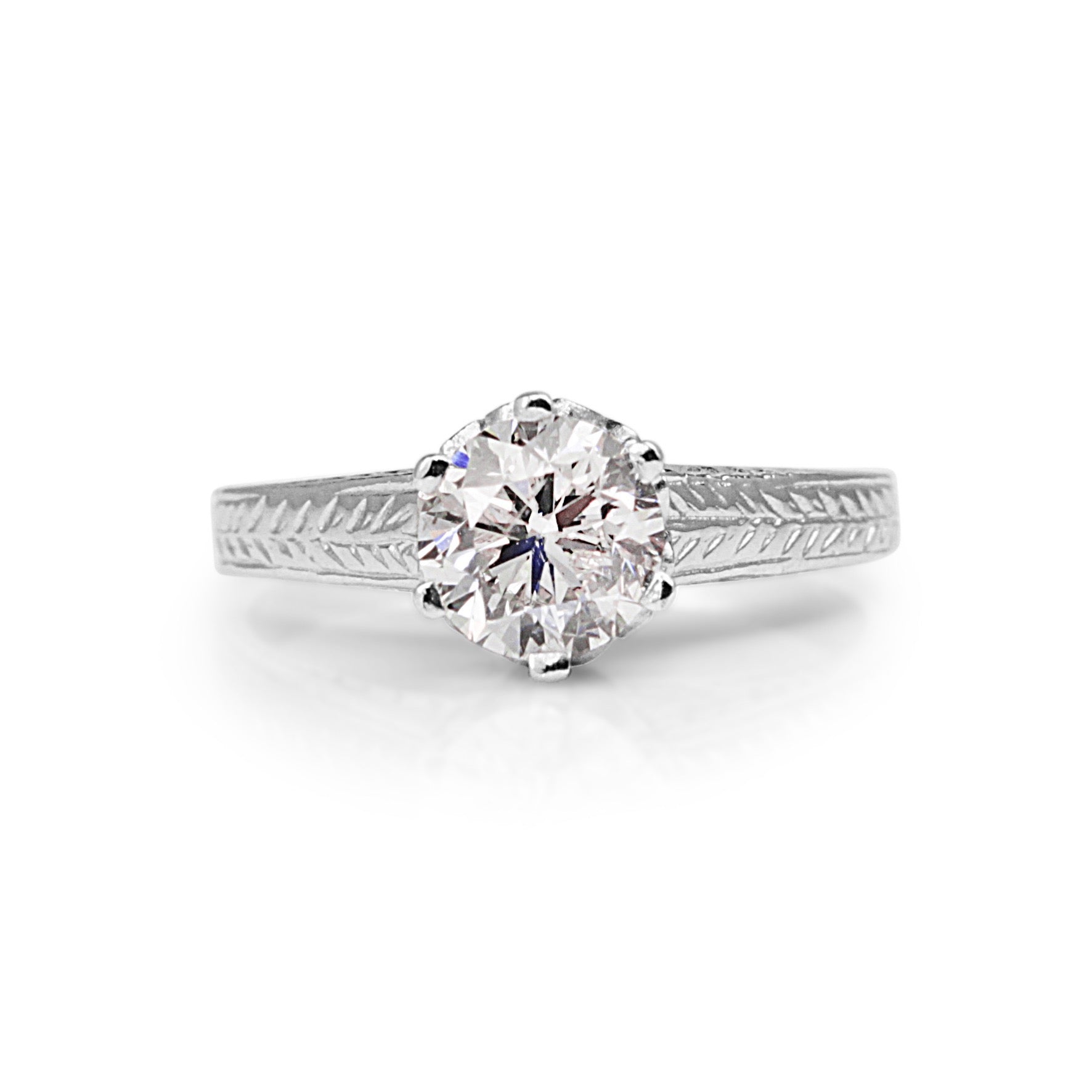 18ct white gold antique style diamond solitaire engagement ring