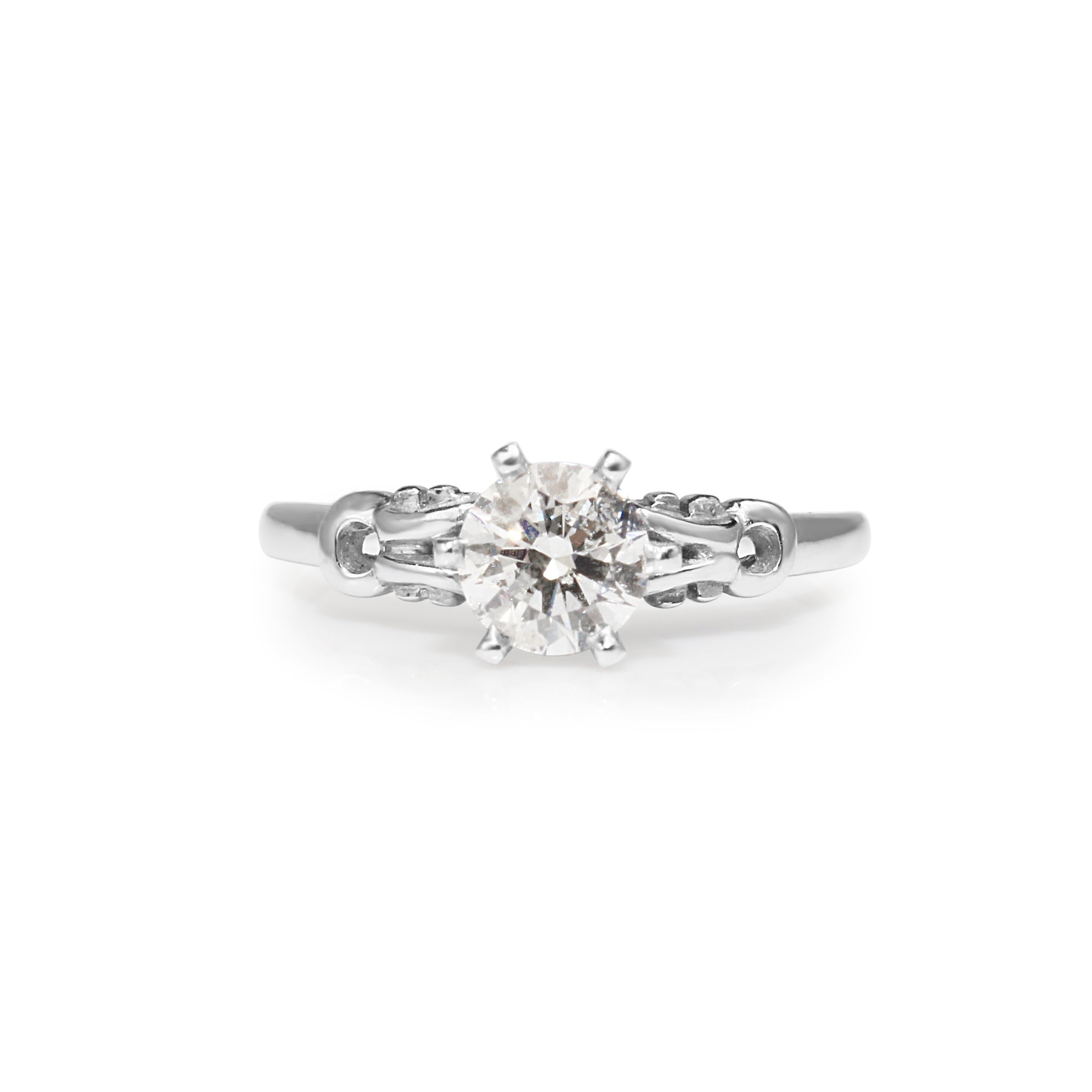 Platinum Solitaire Diamond Engagement Ring – 1ct Round Brilliant Diamond on White Background