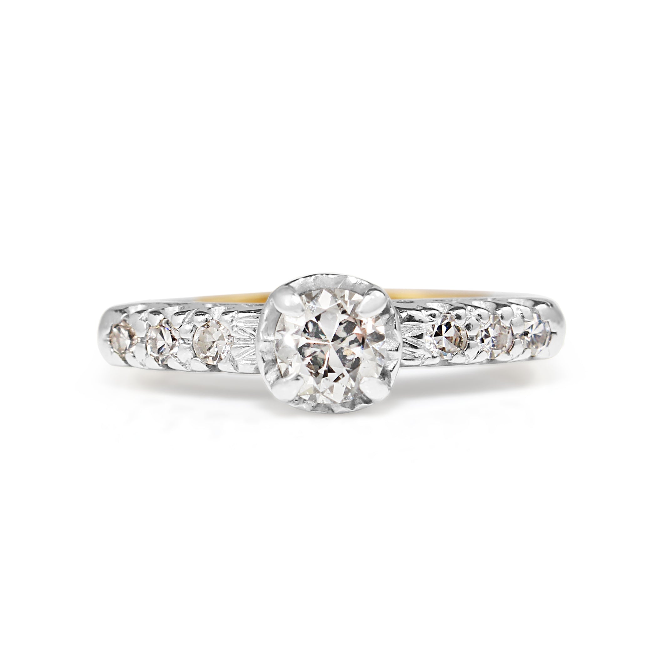 14ct Yellow and White Gold Vintage Solitaire Diamond Engagement Ring Australia