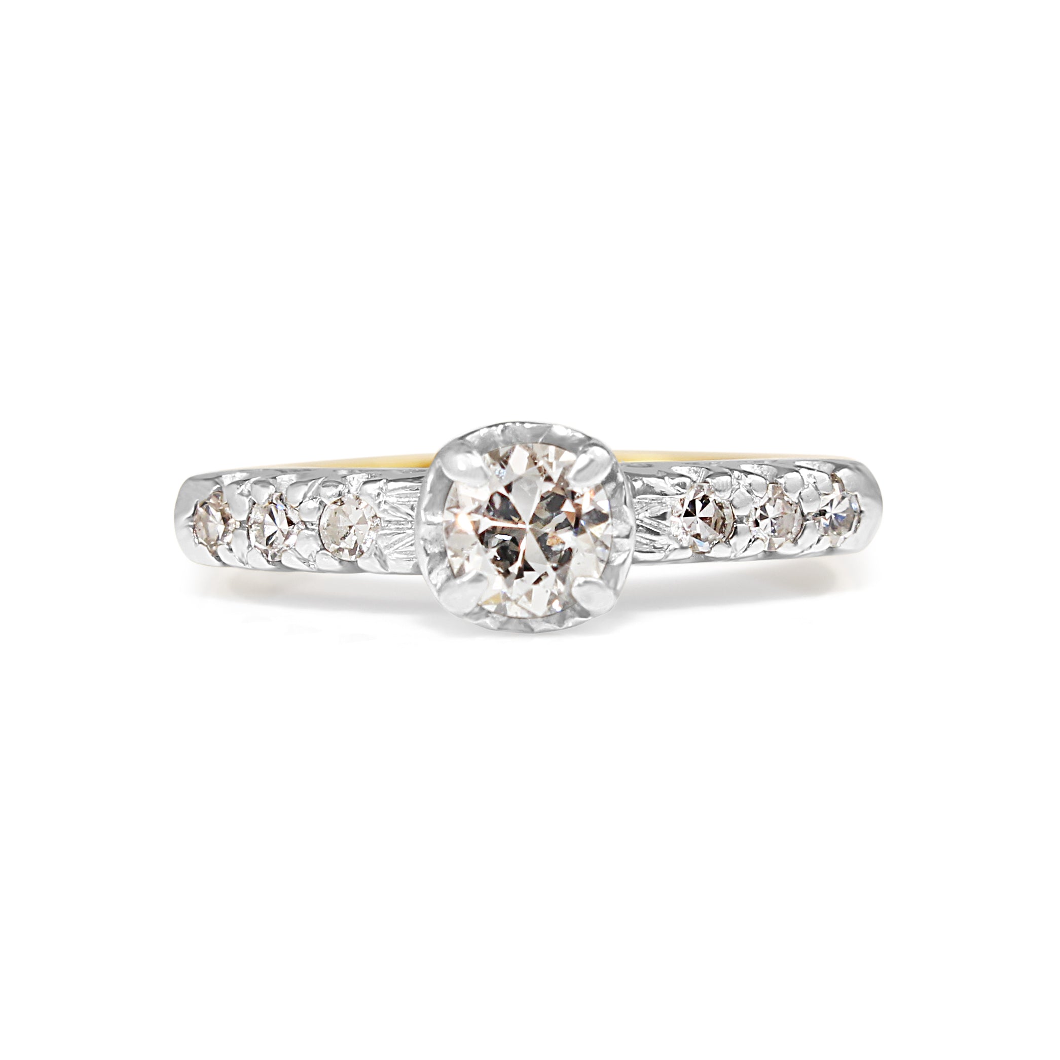 14ct Yellow & White Gold Vintage Solitaire Diamond Ring