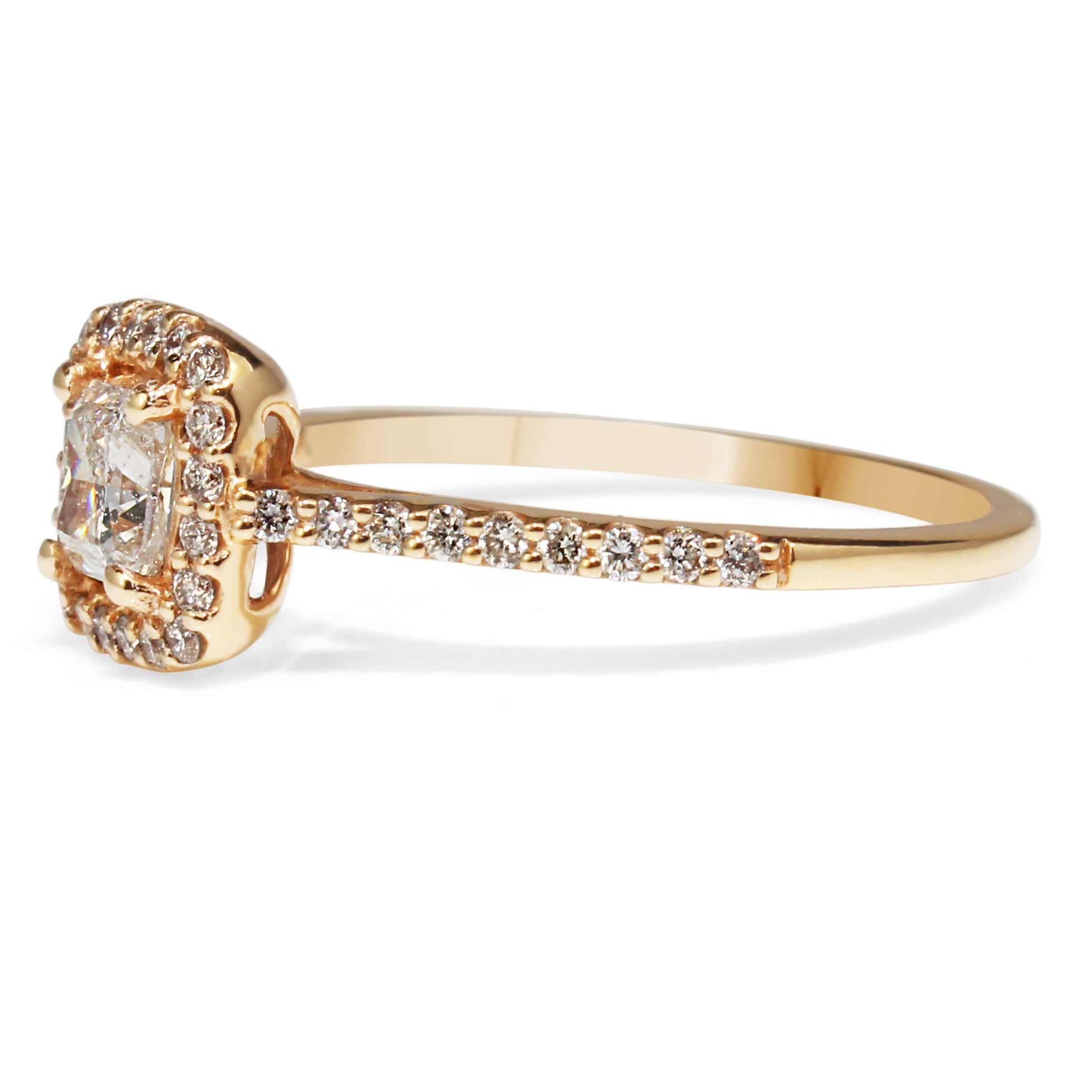 cushion cut diamond halo ring close up Australia