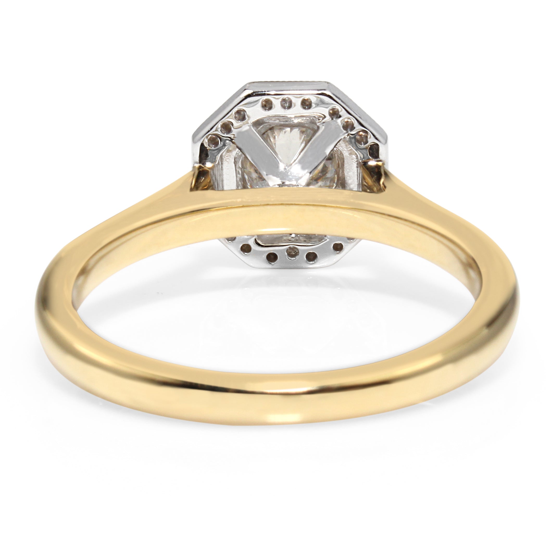 18ct Yellow & White Gold Hexagon Halo Diamond Ring – 0.65ct