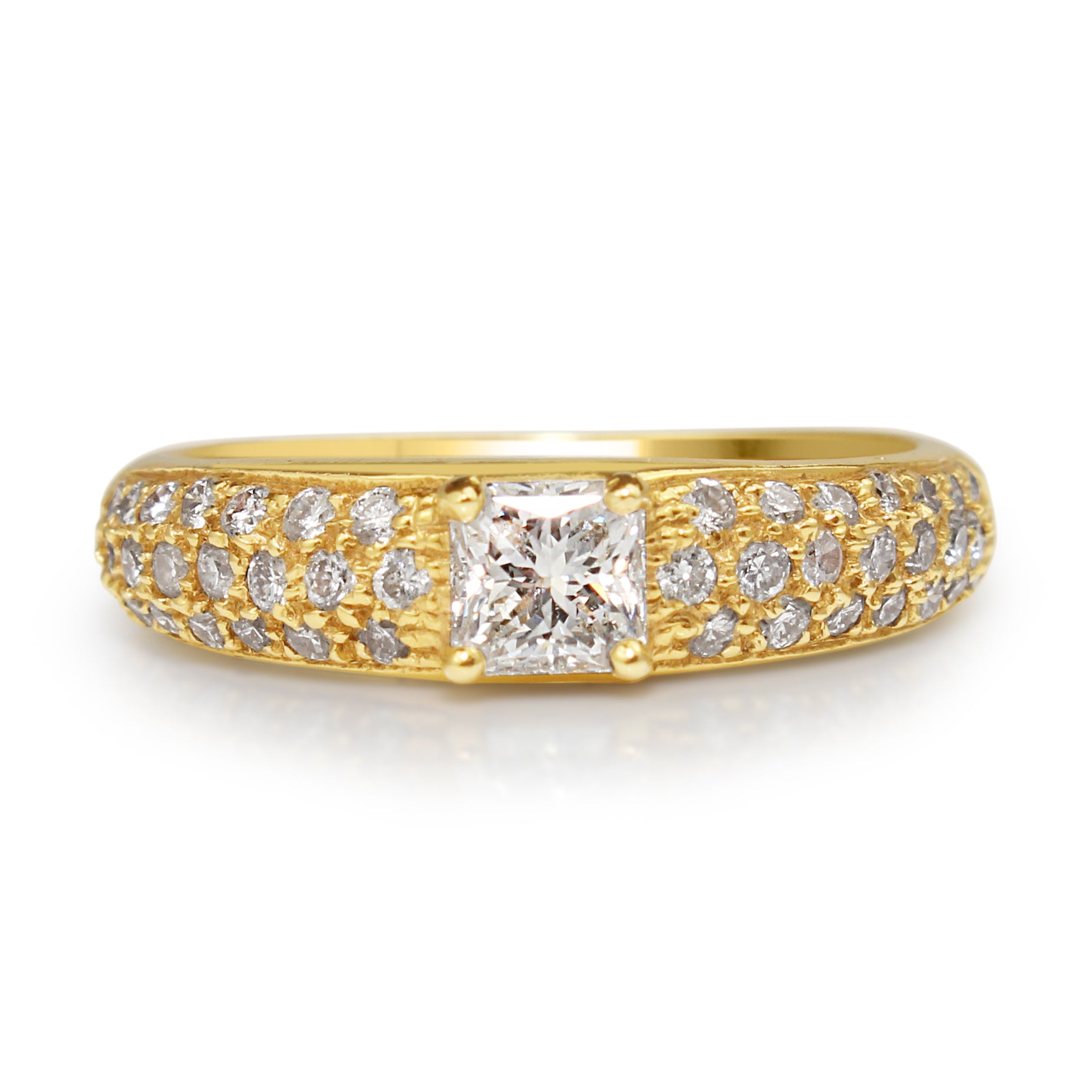 18ct Yellow Gold Princess Cut Diamond Band Ring – Front View