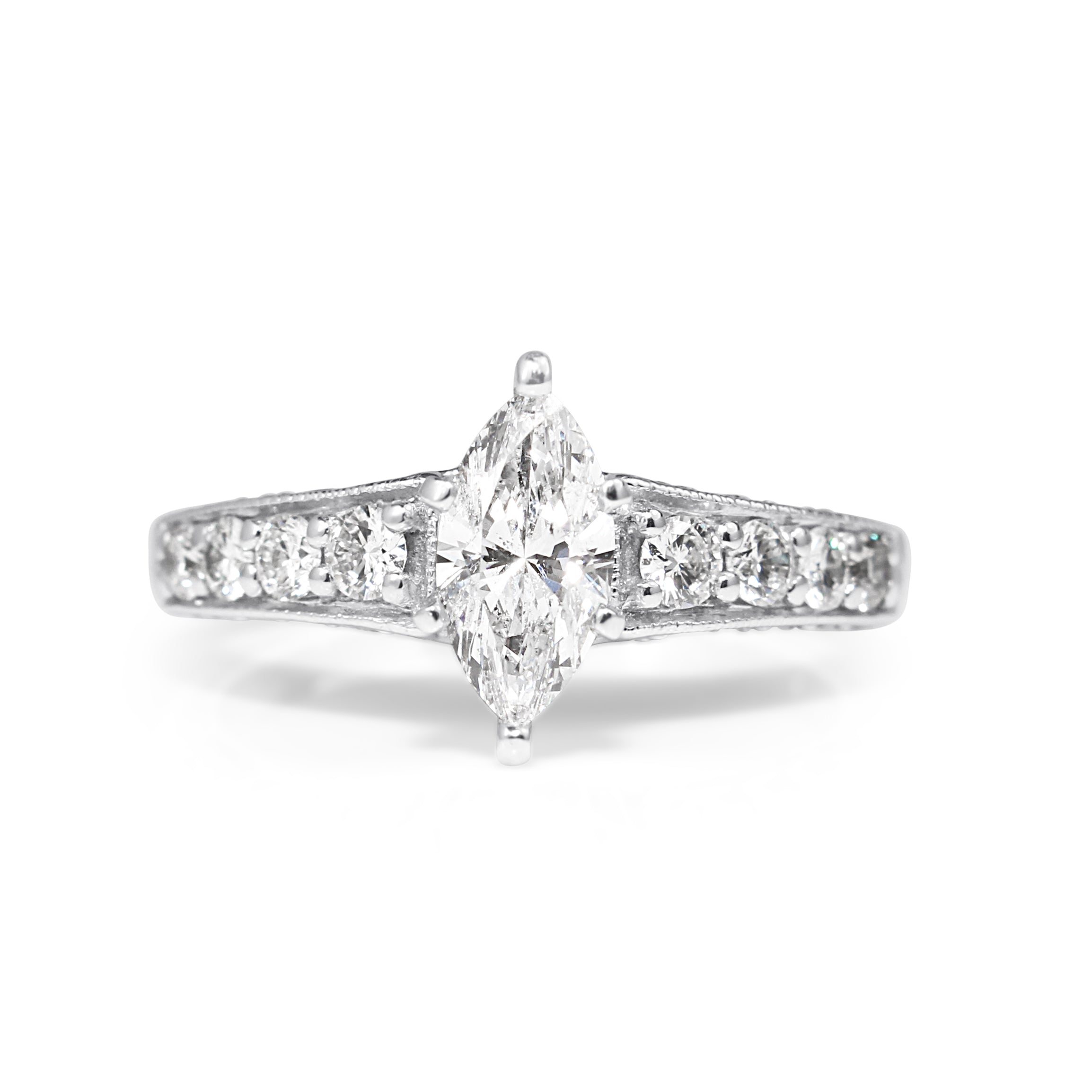 14ct white gold marquise diamond engagement ring