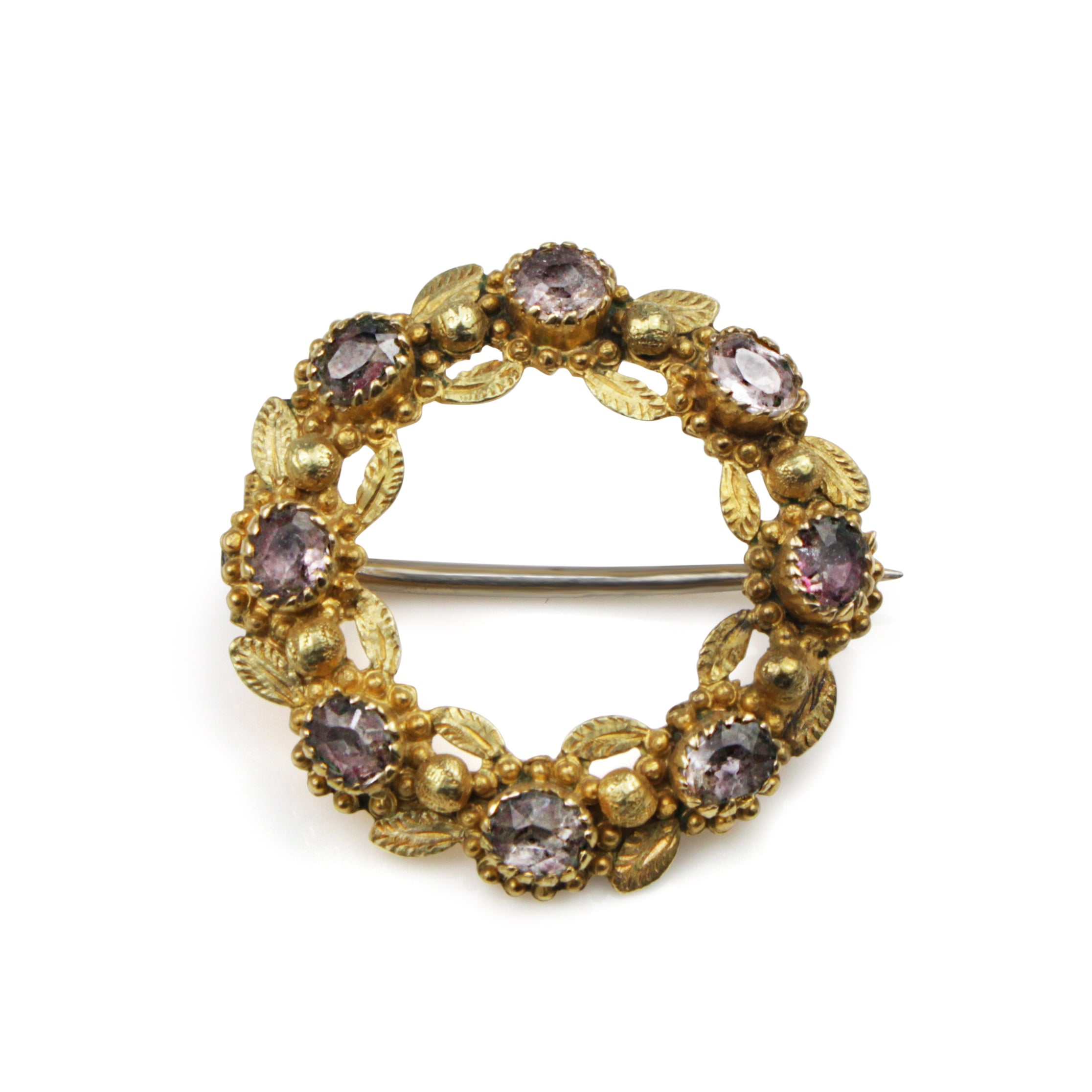 15ct yellow gold antique amethyst wreath brooch
