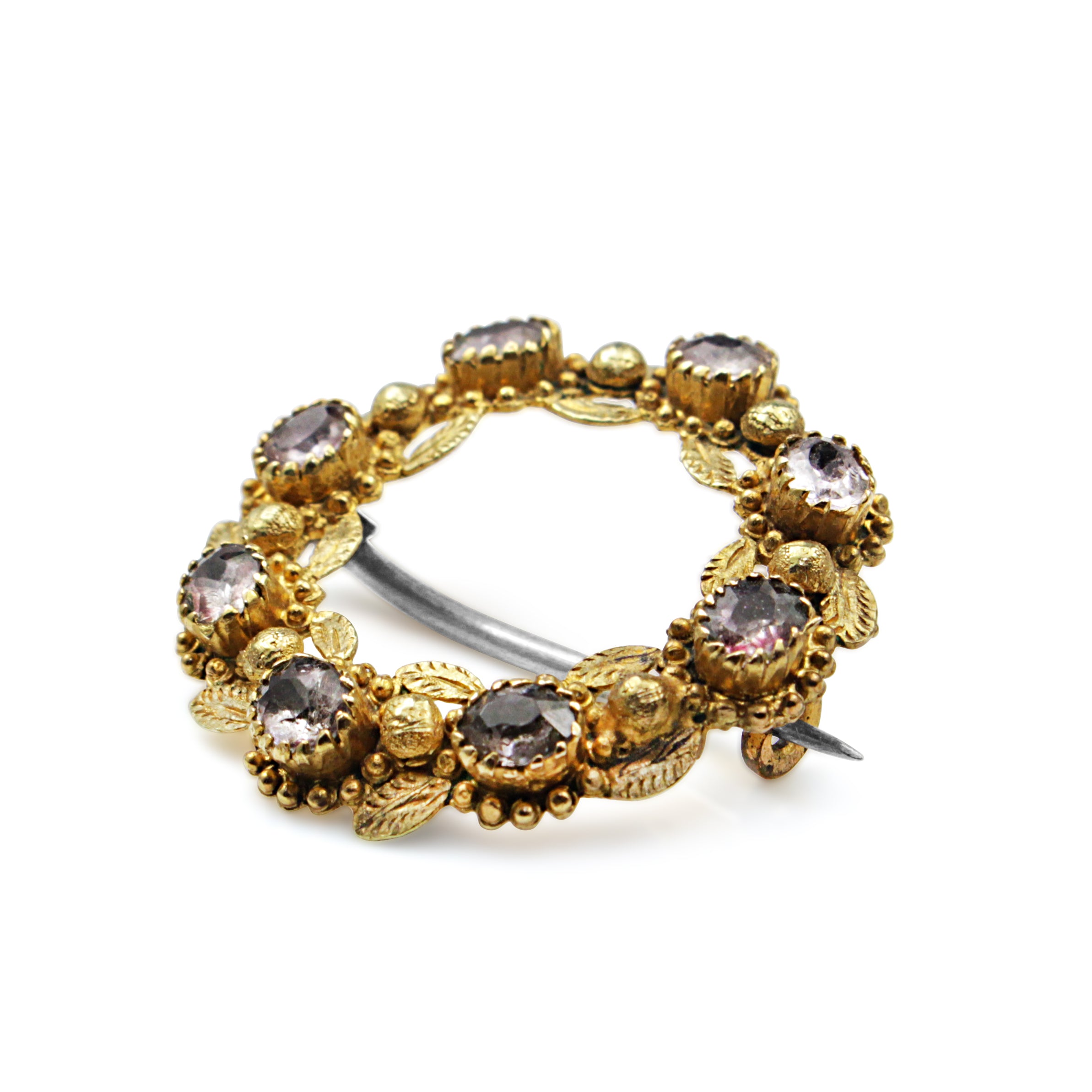 antique gemstone wreath brooch close up