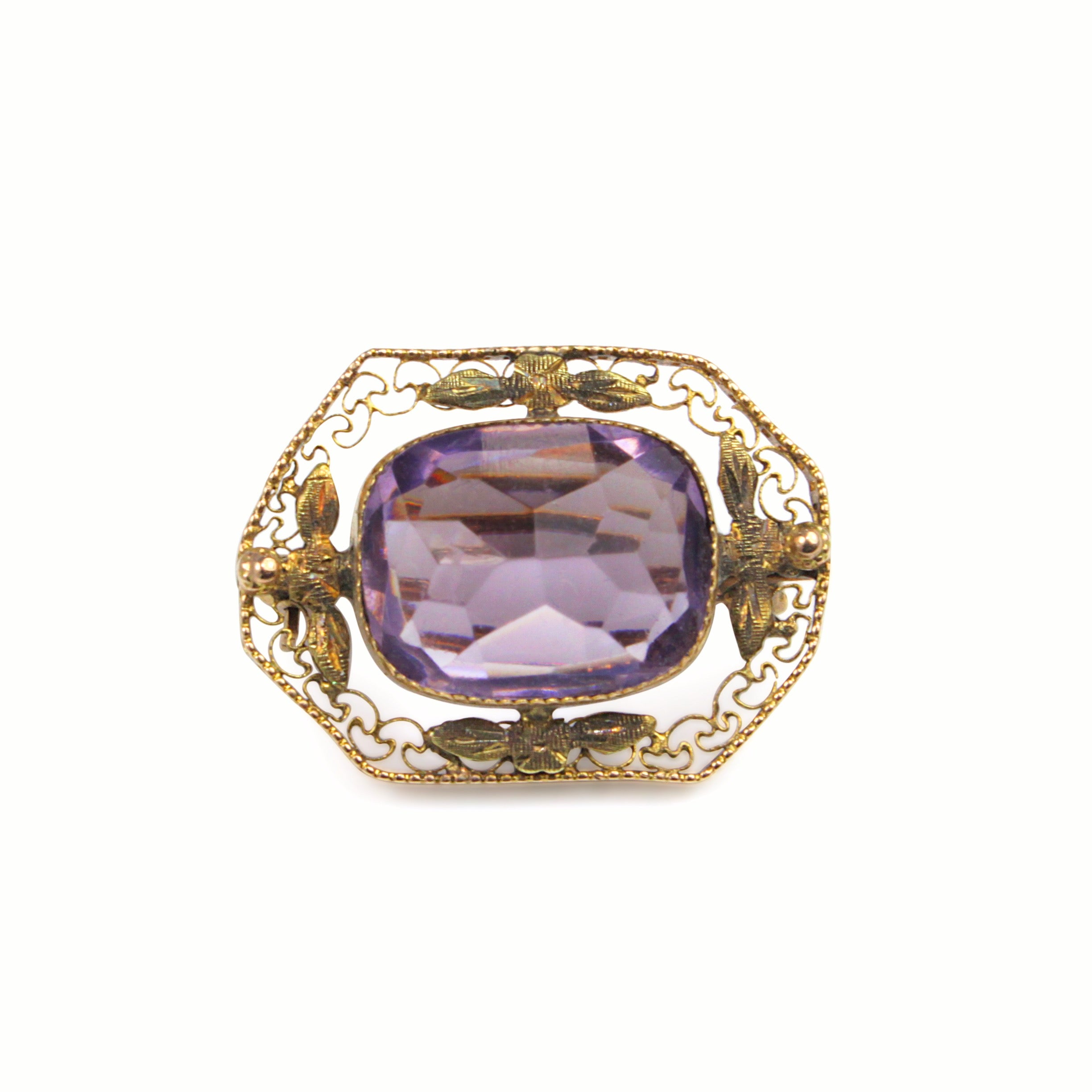 10ct yellow gold amethyst brooch
