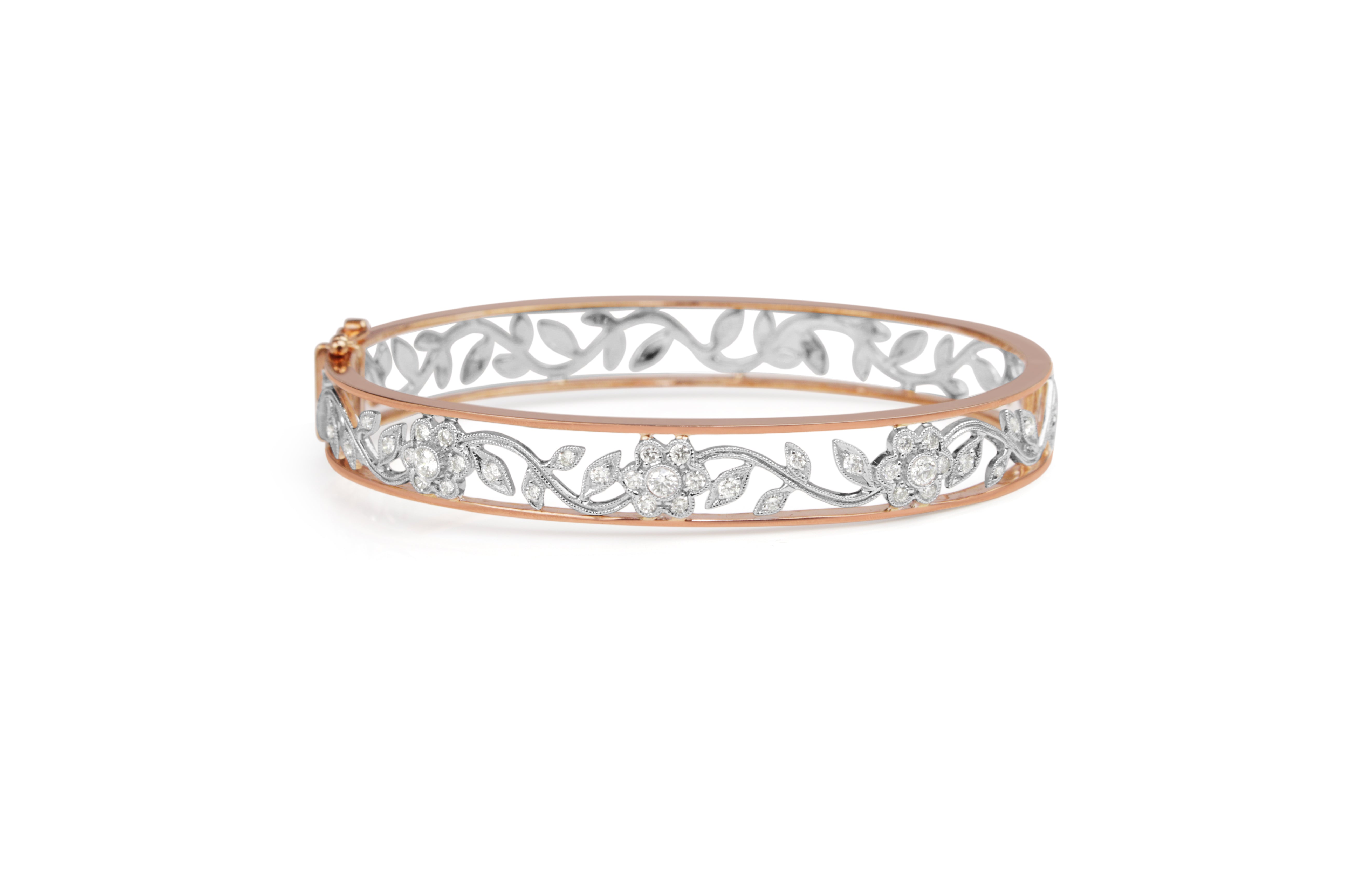 diamond floral bangle bracelet rose white gold fine jewellery