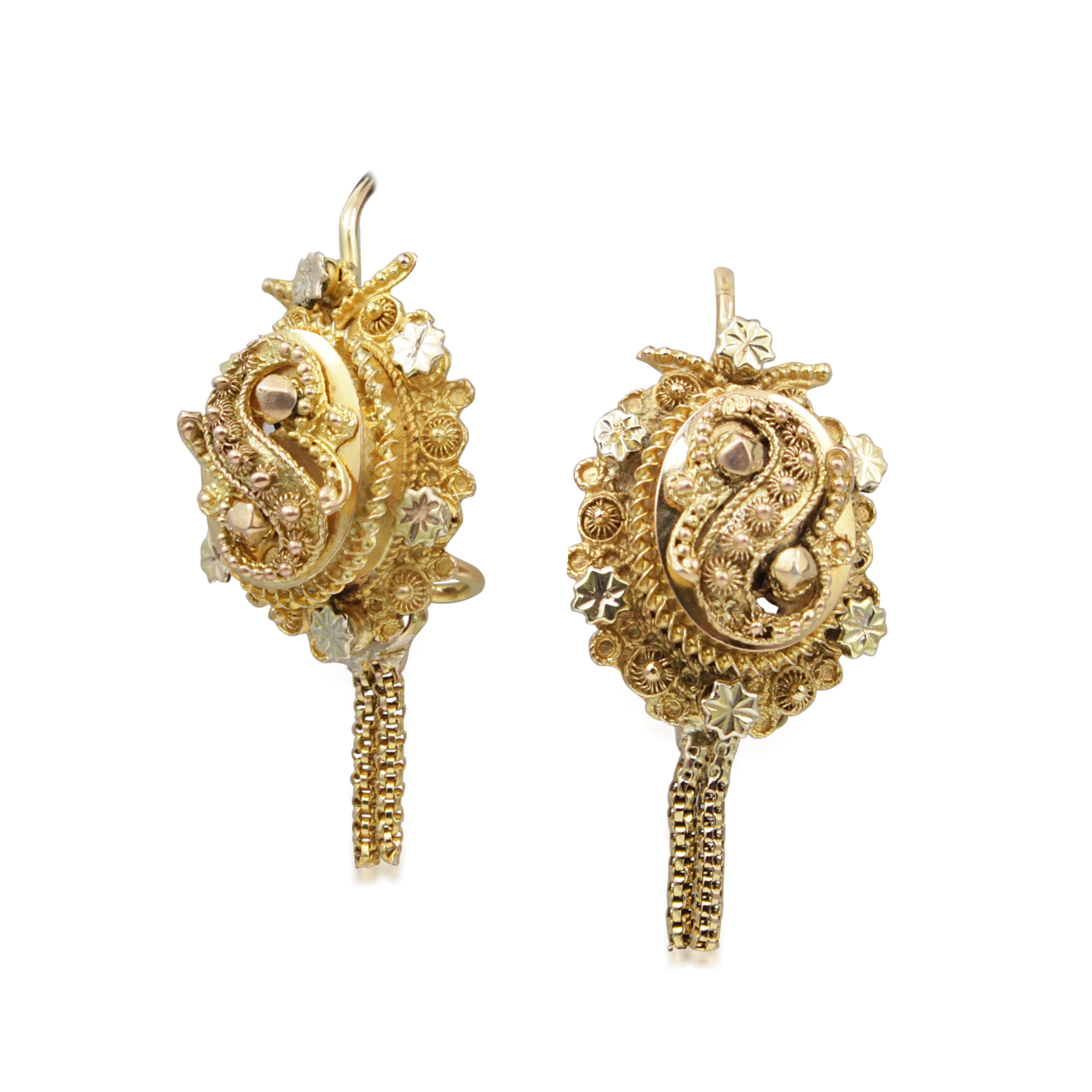 15ct yellow gold antique tassel drop earrings front view