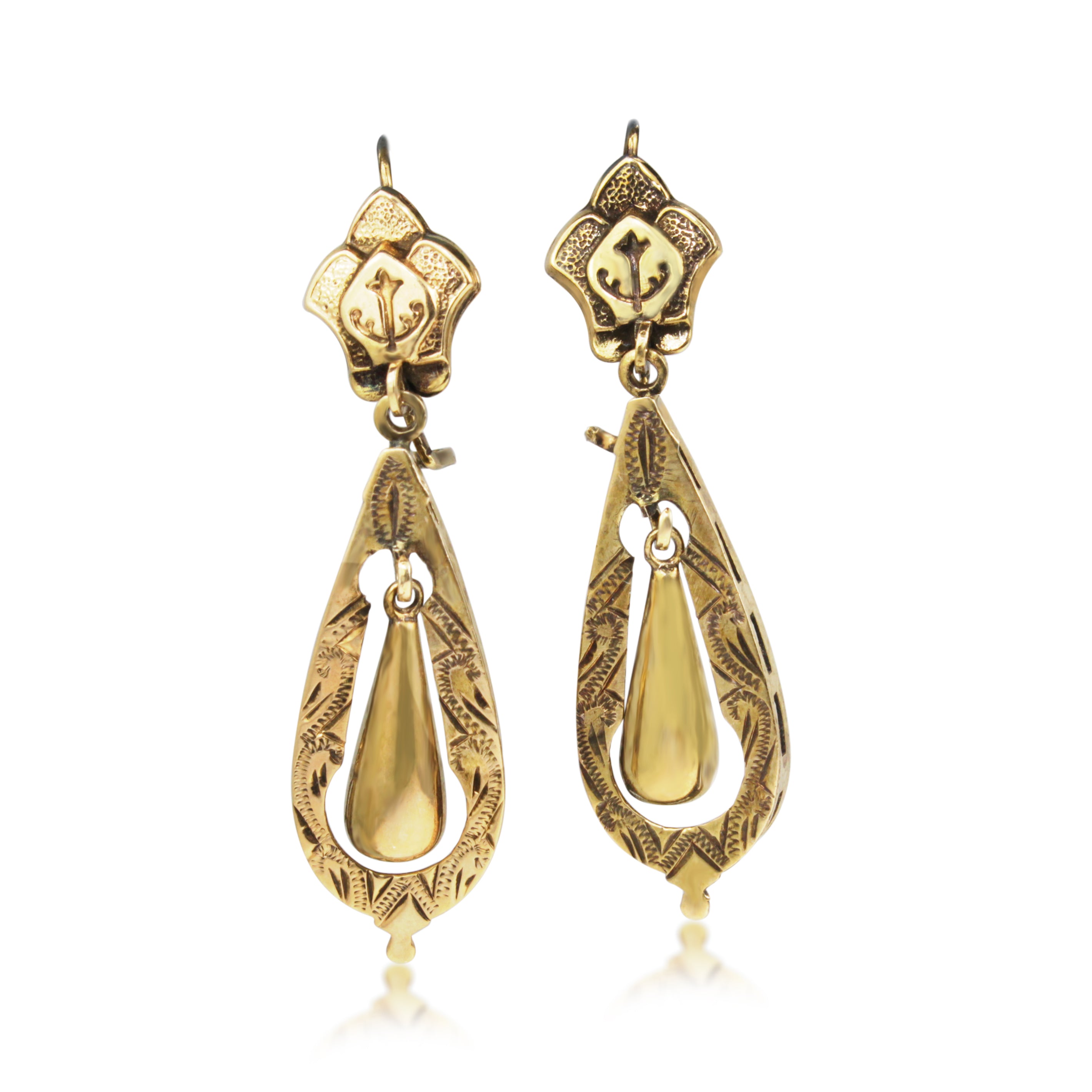 14ct Yellow Gold Victorian Drop Earrings fine vintage jewellery Melbourne Australia
