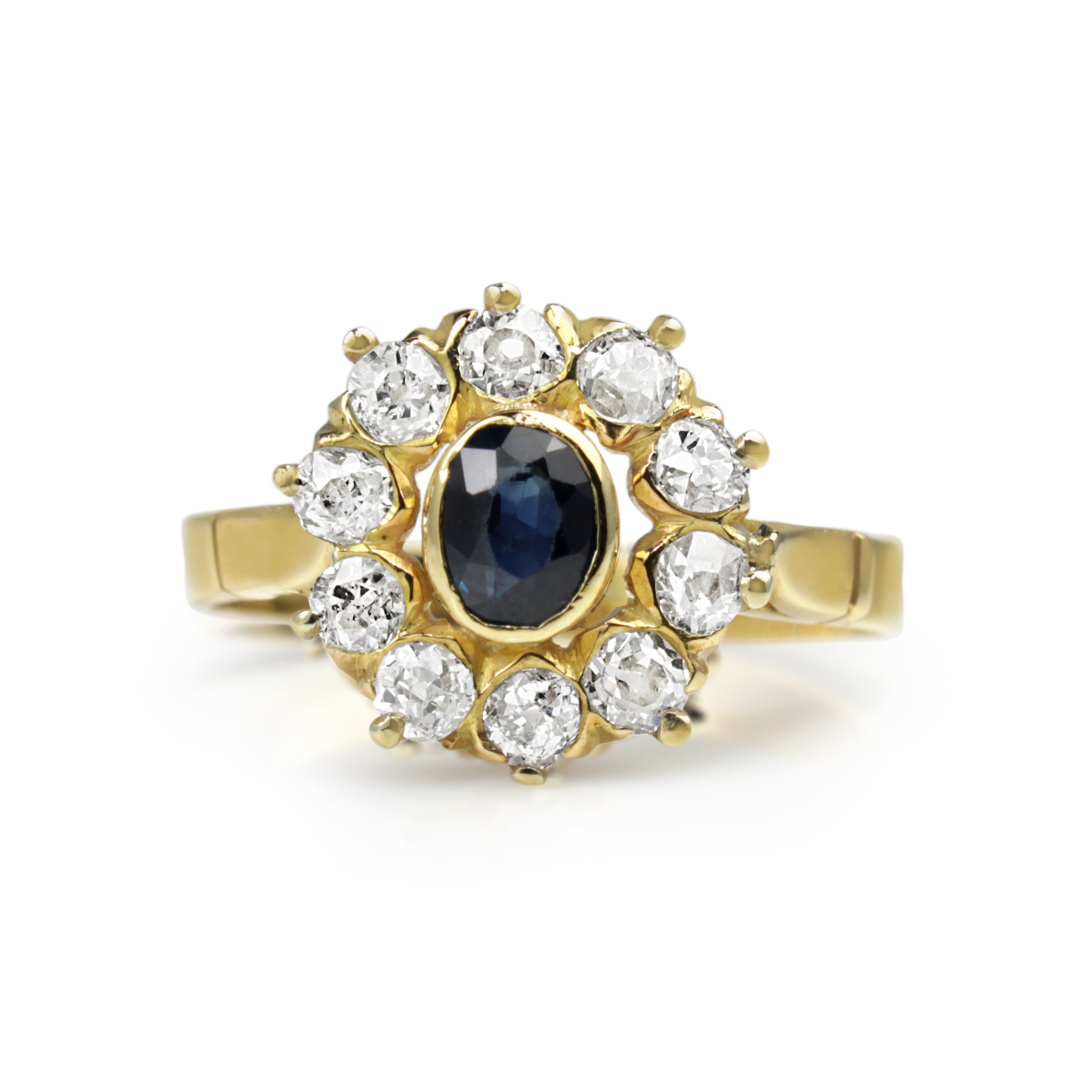 18ct yellow gold sapphire and diamond cluster ring