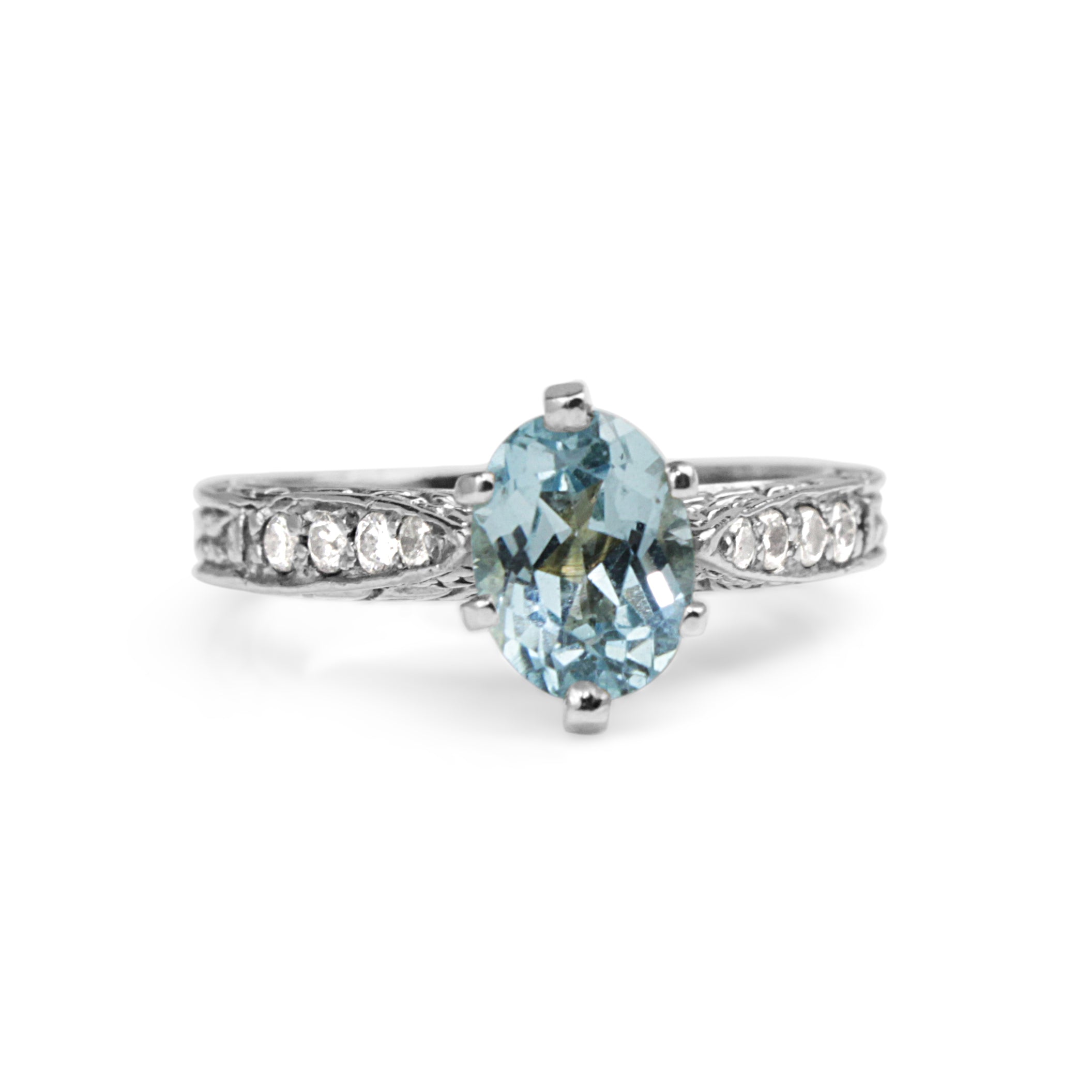 14ct White Gold Aquamarine and Diamond Solitaire Engagement Ring by Burlington Jewellery Australia