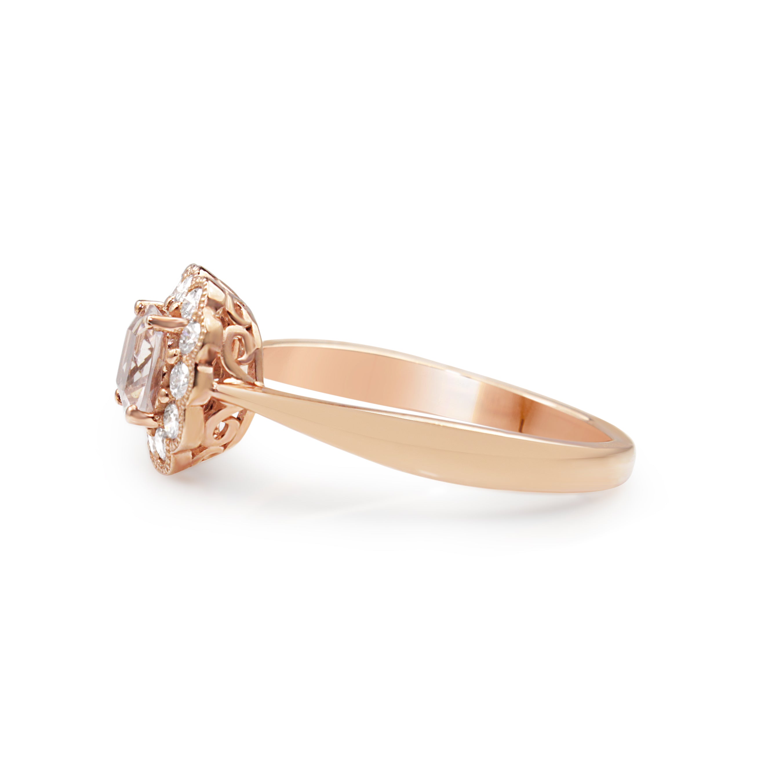 side view of rose gold morganite daisy engagement ring Australia