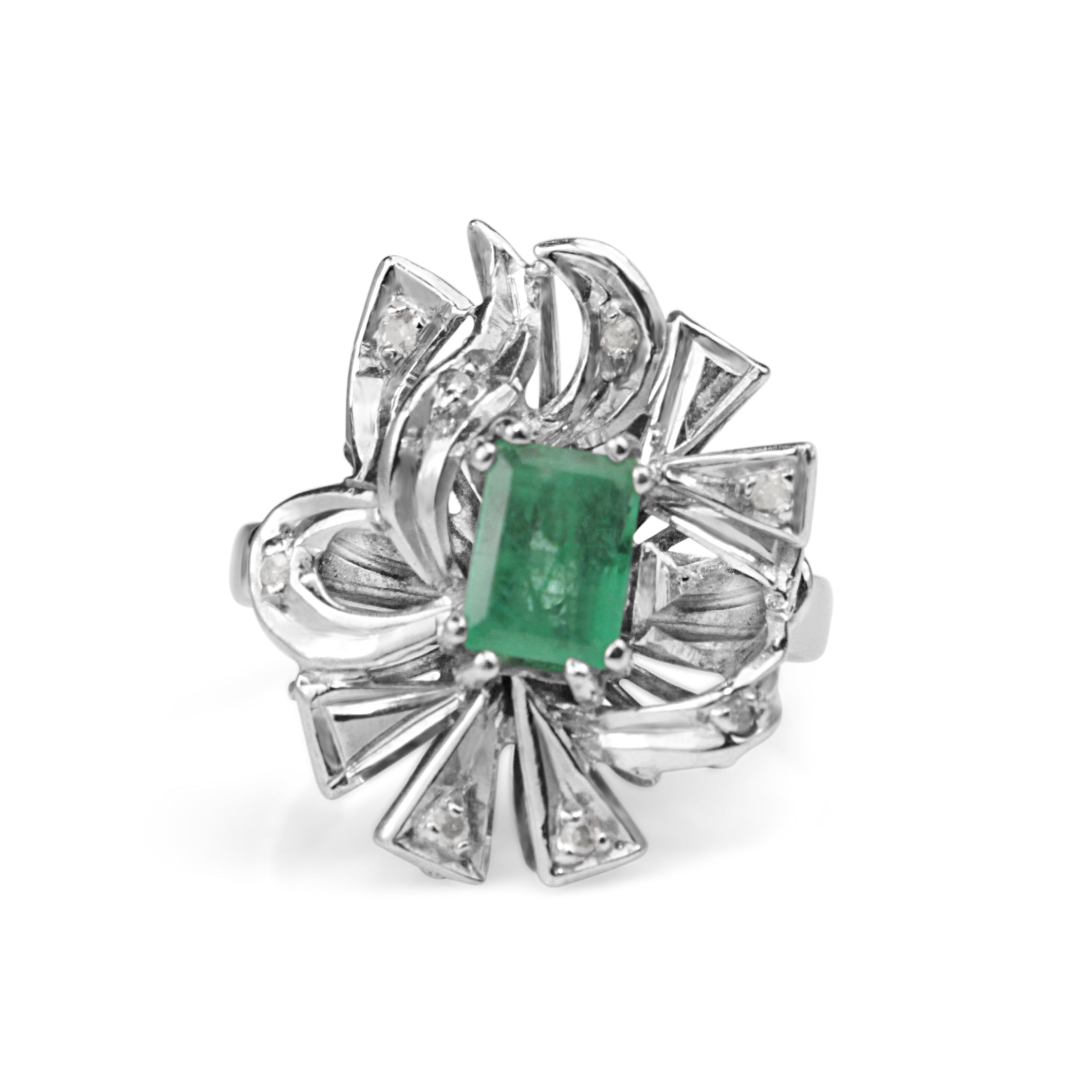 emerald diamond vintage engagement ring in palladium