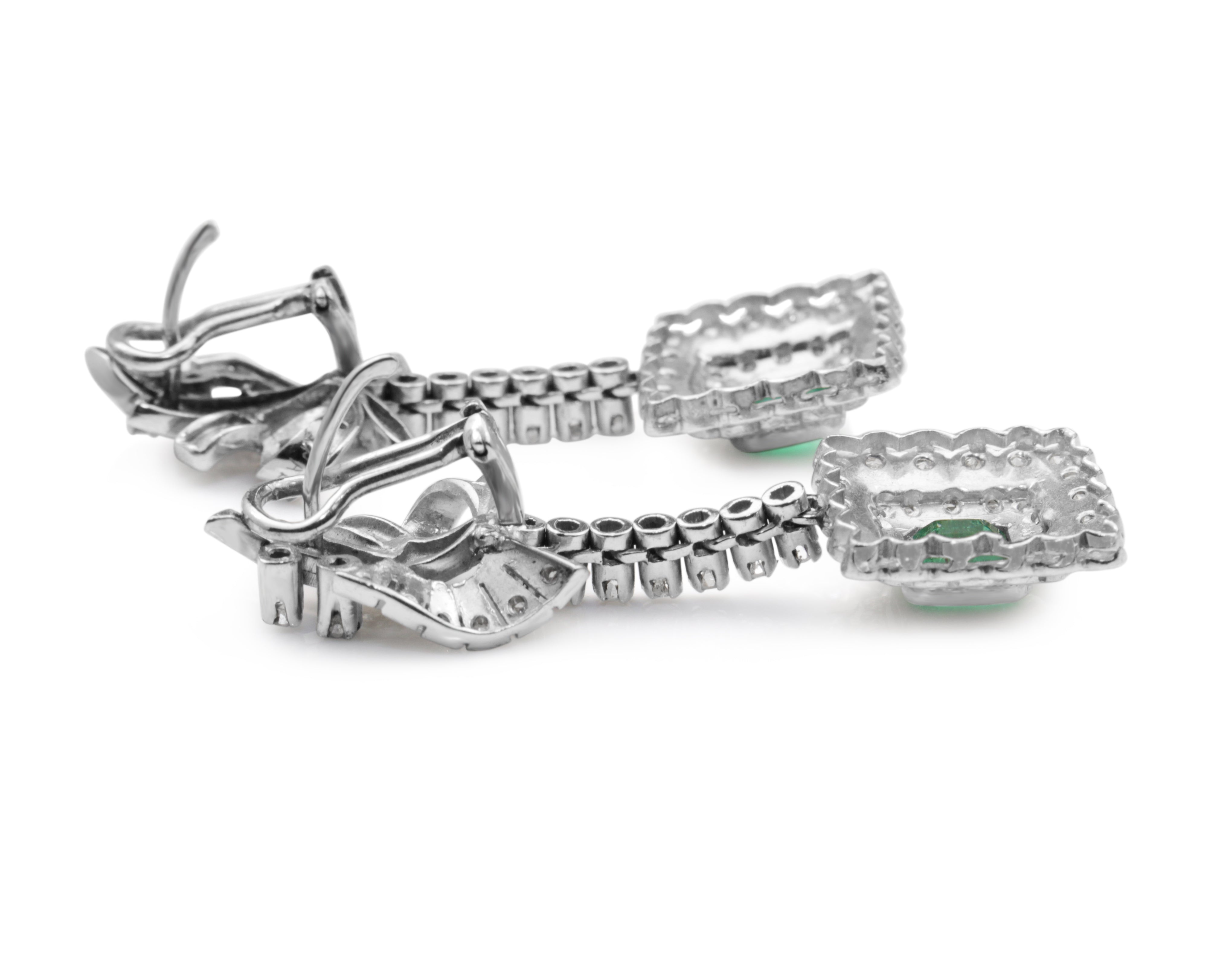Platinum and Palladium Emerald and Diamond Deco Earrings