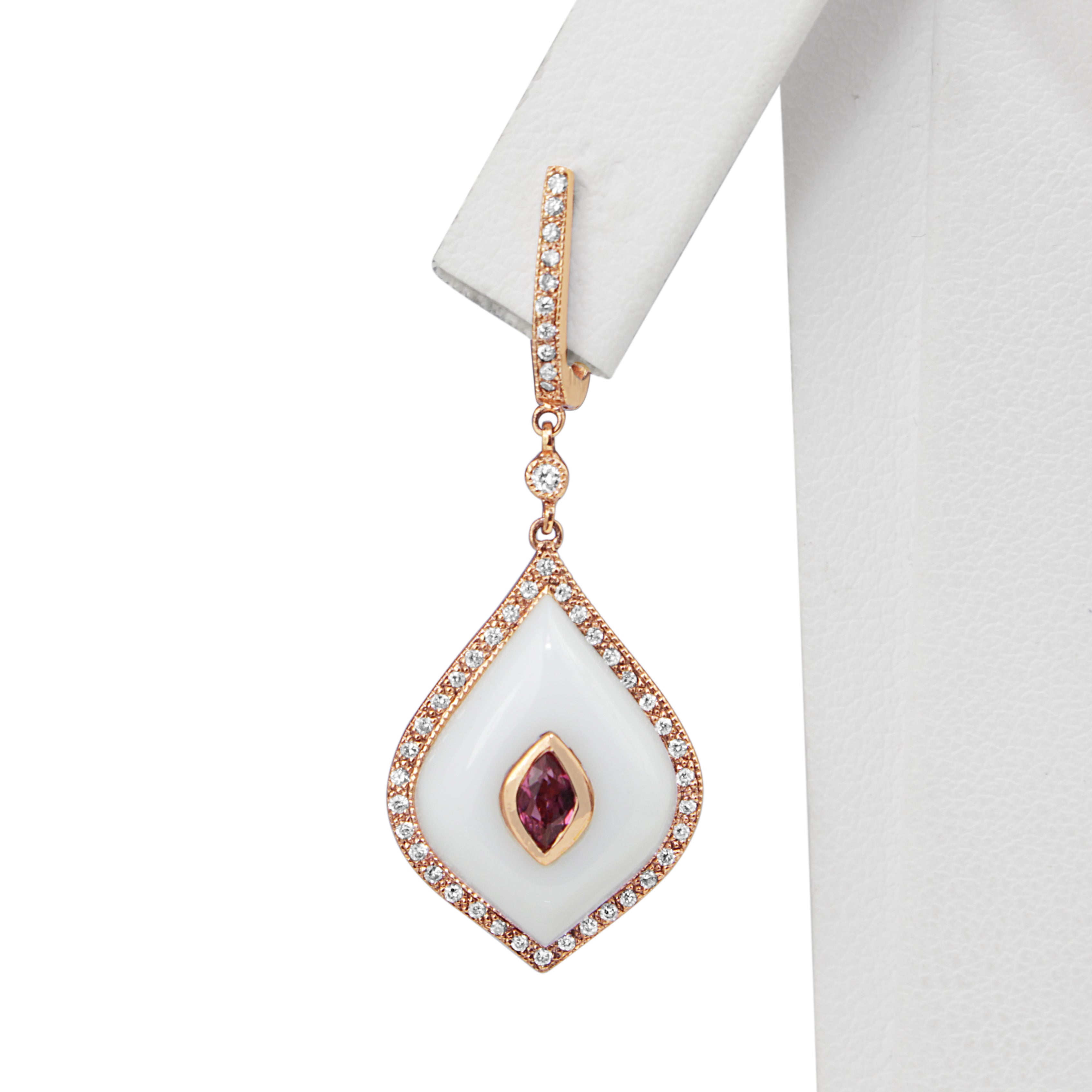 9ct rose gold earrings with agate tourmaline and diamonds