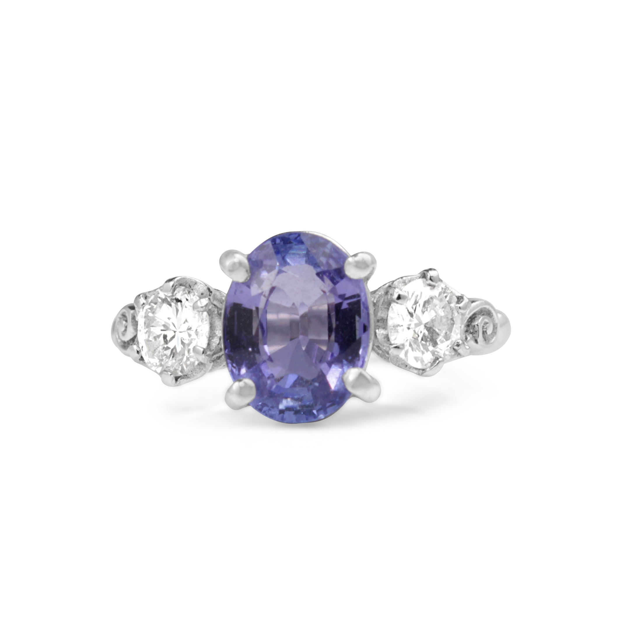 18ct white gold tanzanite diamond three stone engagement ring