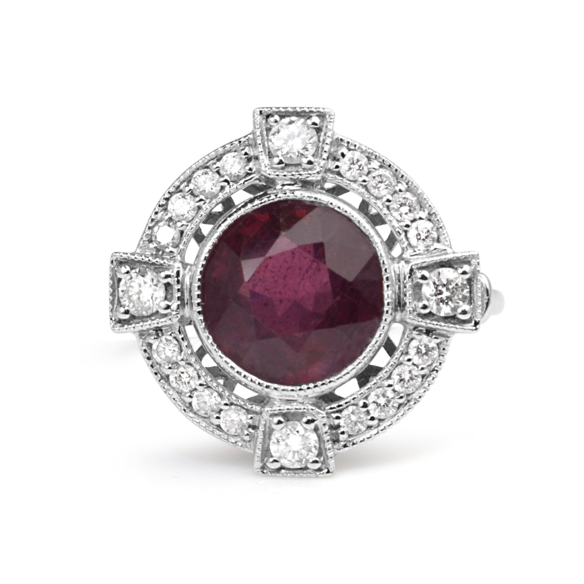 18ct White Gold Treated Ruby and Diamond Ring