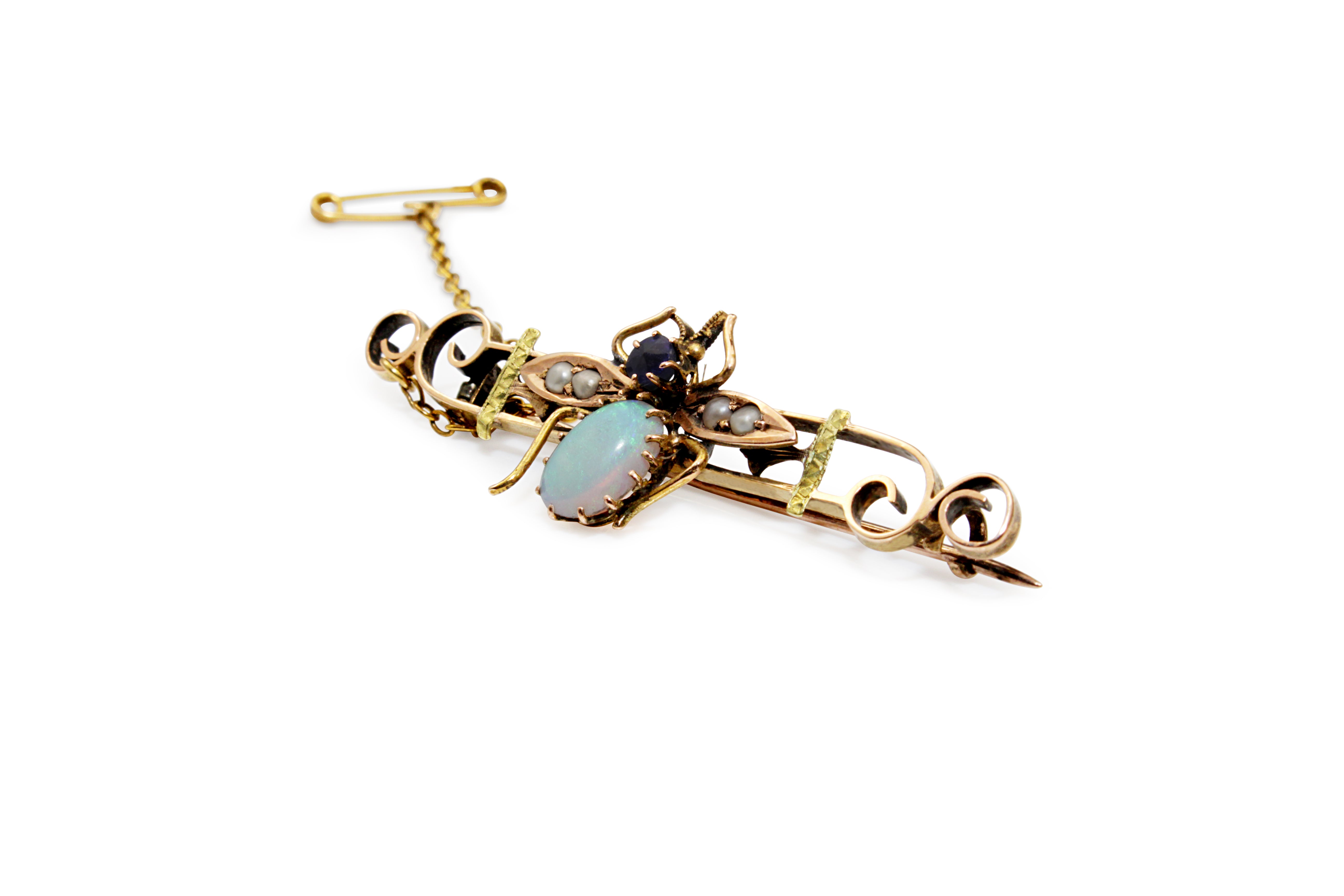 vintage insect jewellery opal pearl sapphire brooch
