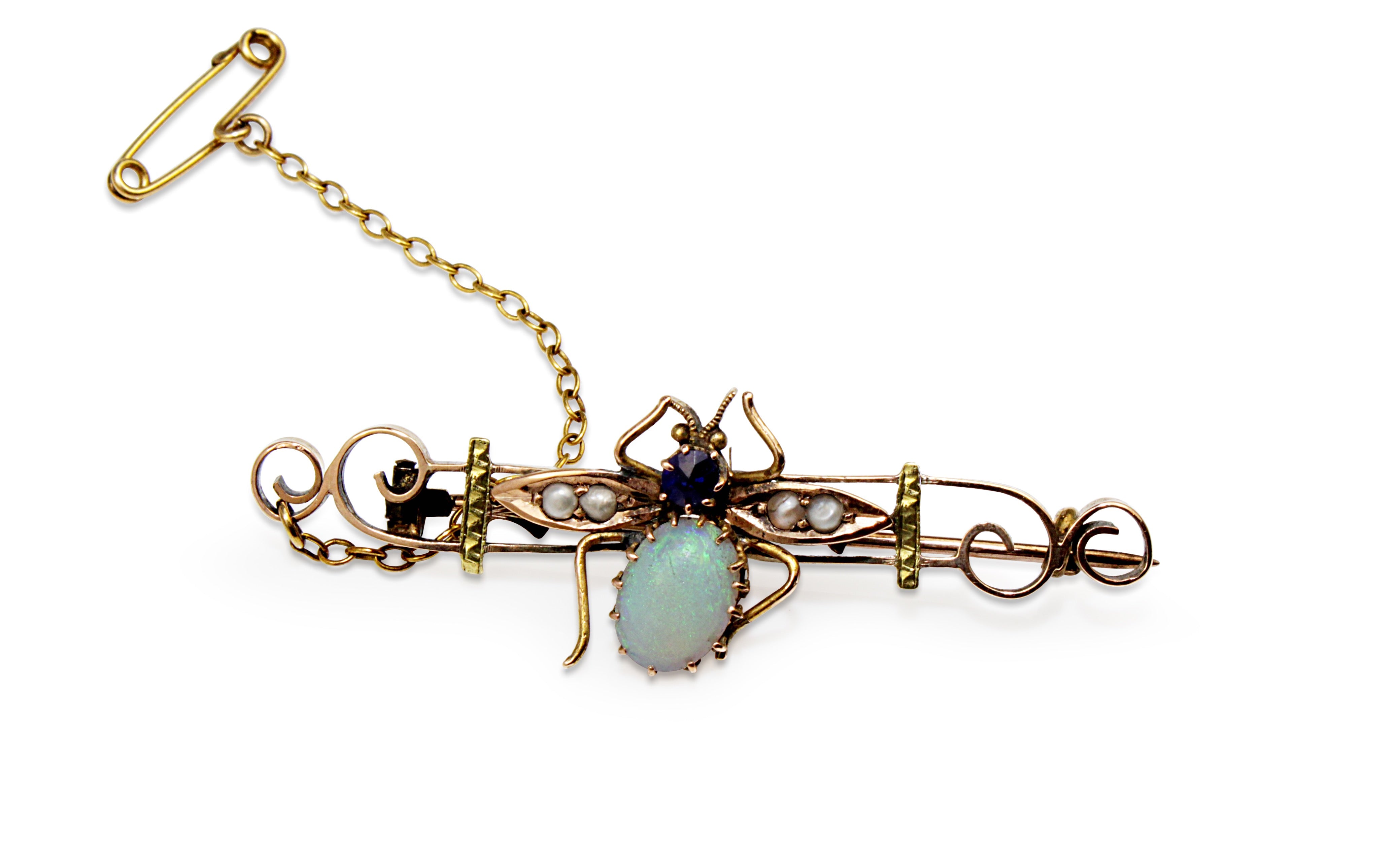 14ct antique opal pearl sapphire bee brooch Australia