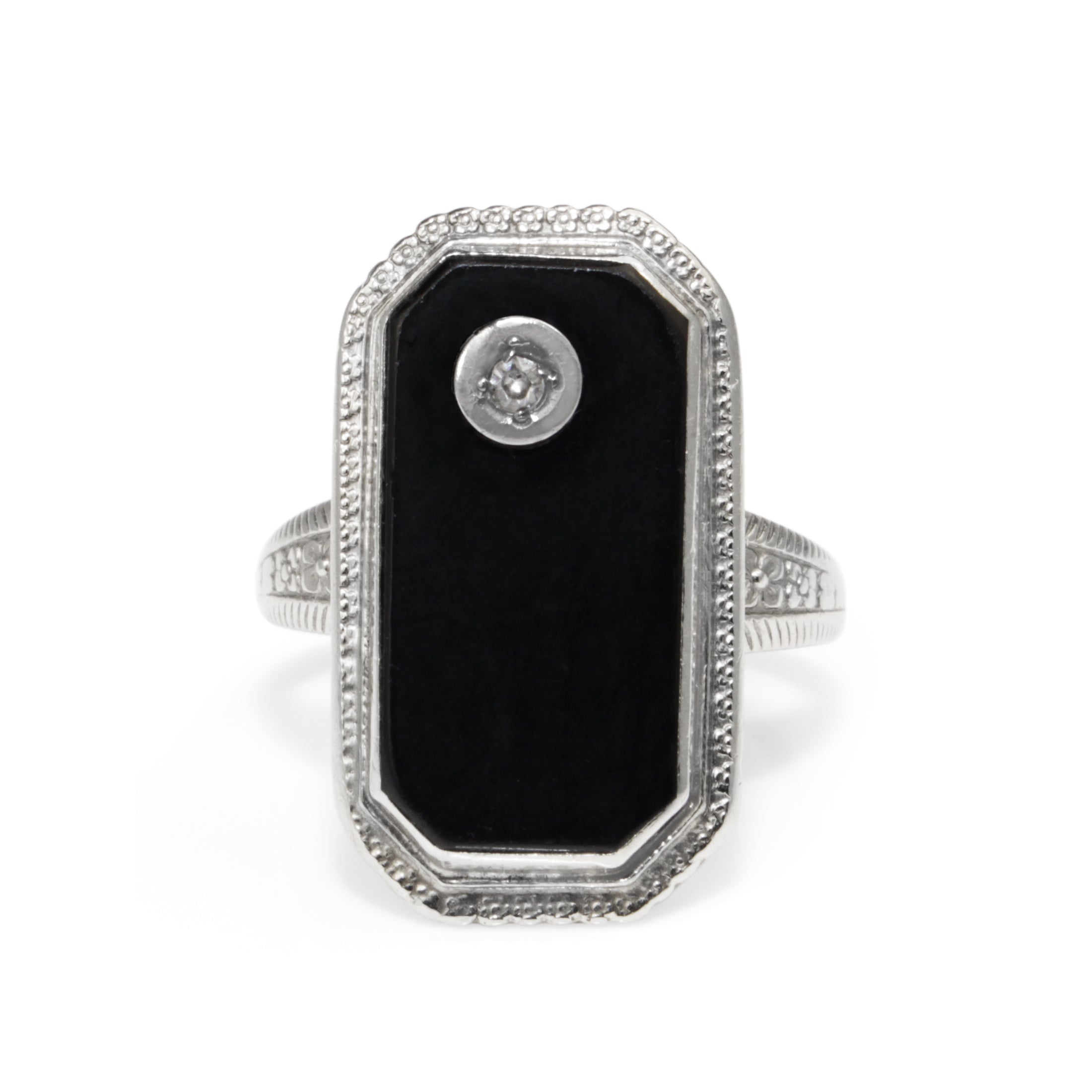 10ct white gold onyx and diamond Art Deco ring