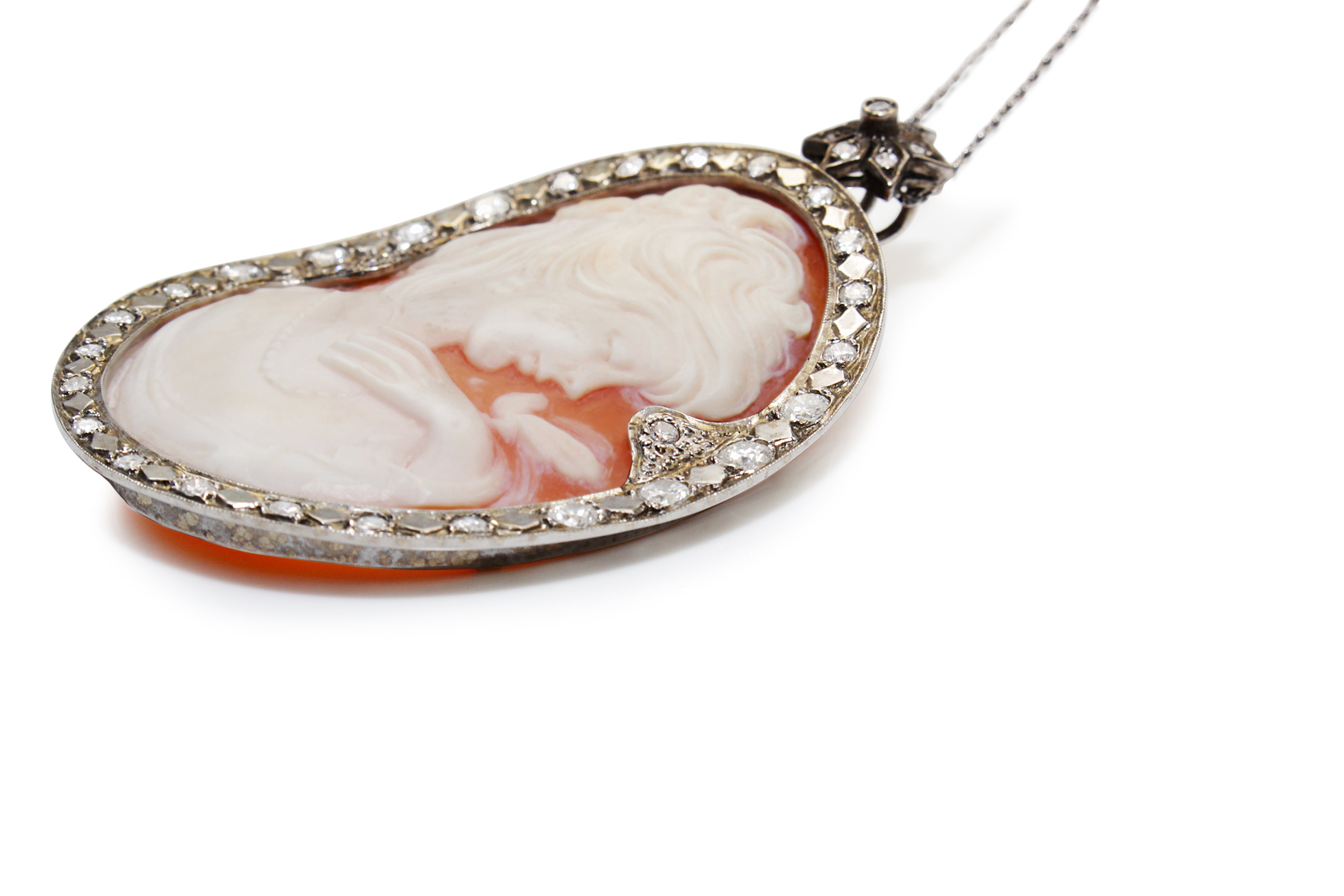 close up cameo diamond necklace fine jewellery Australia