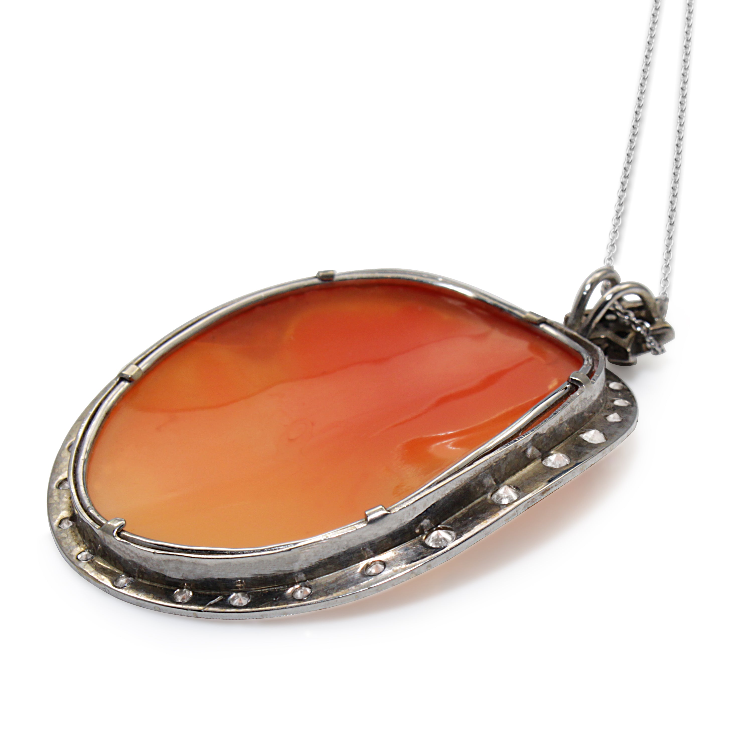 14ct White Gold Vintage Cameo and Diamond Necklace