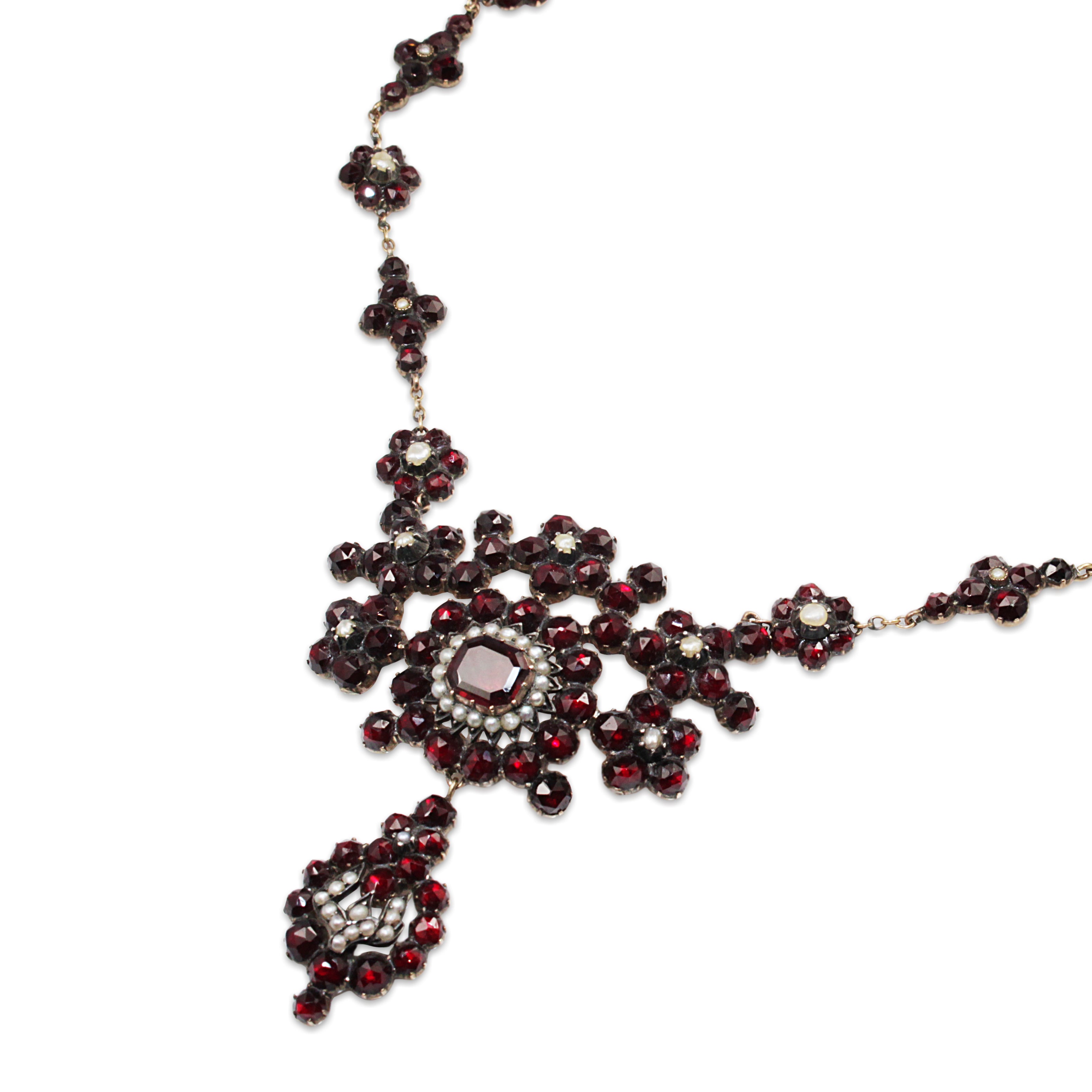 Garnet Gold Antique Garnet and Pearl Necklace